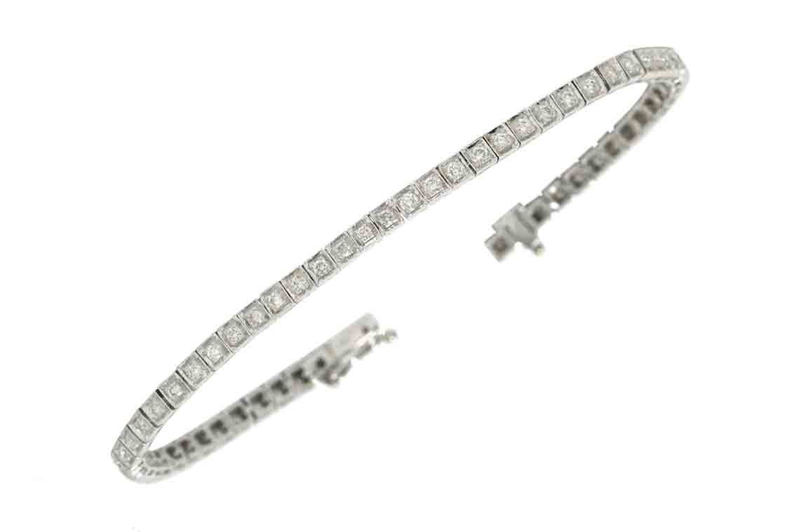 Classic Art Deco Diamond Straight Line Tennis Bracelet 18k White Gold Link With Regard To Best And Newest Round Brilliant Diamond Straightline Necklaces (View 22 of 25)