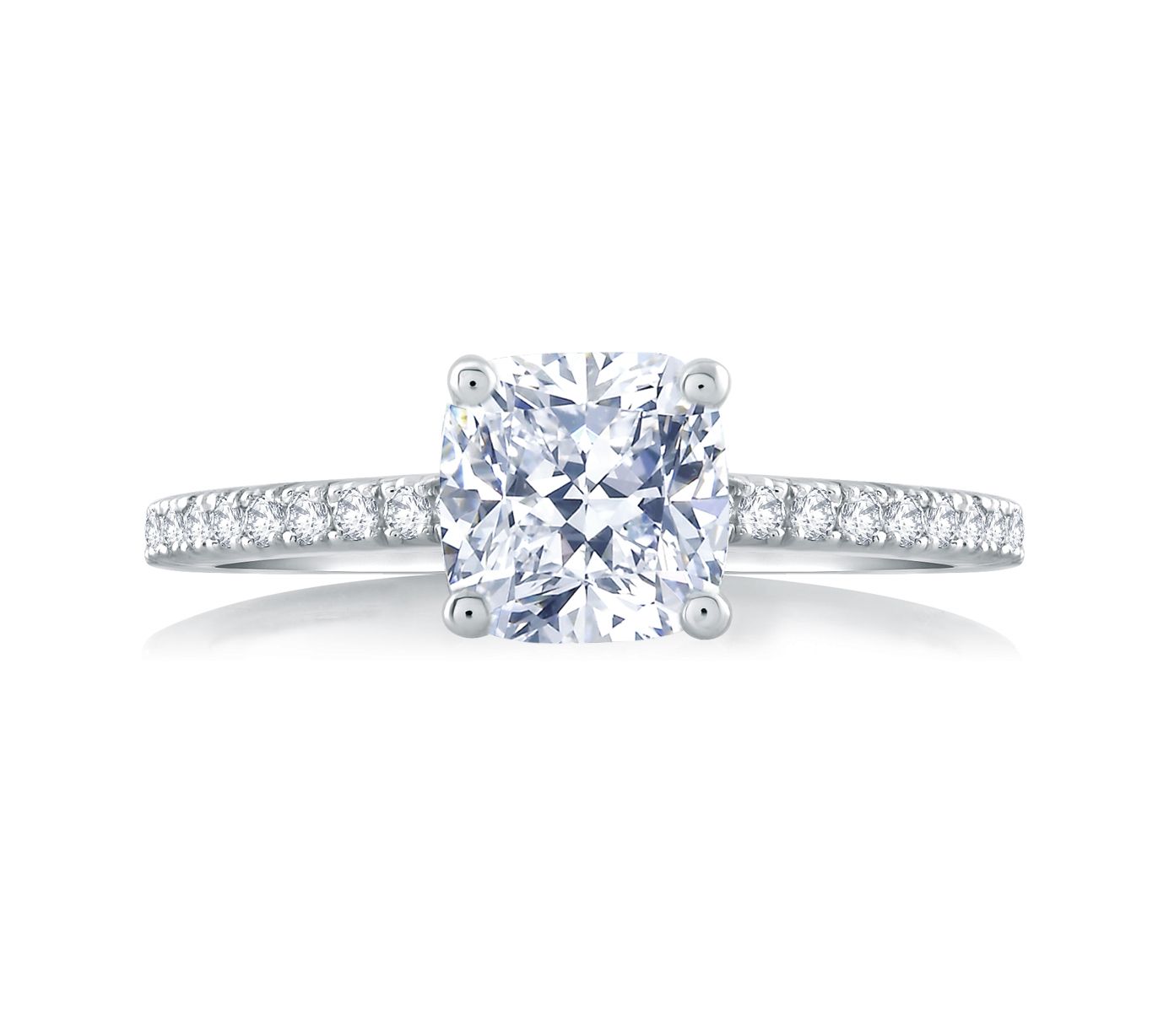 Classic Cushion Cut Center Micro Pave Engagement Ring |a Jaffe Within Cushion Cut Diamond Micropavé Engagement Rings (View 4 of 25)