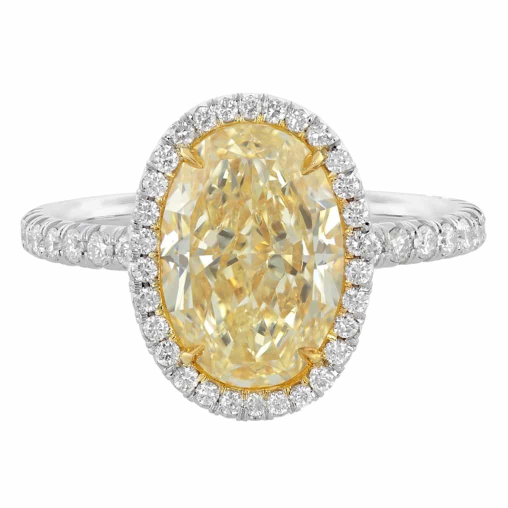 Condition: New, Custom Made. 12.53 Carat Gia Certified Platinum Fancy  Yellow Oval Cut Diamond Engagement Ring. Sku 11 03  (View 13 of 25)