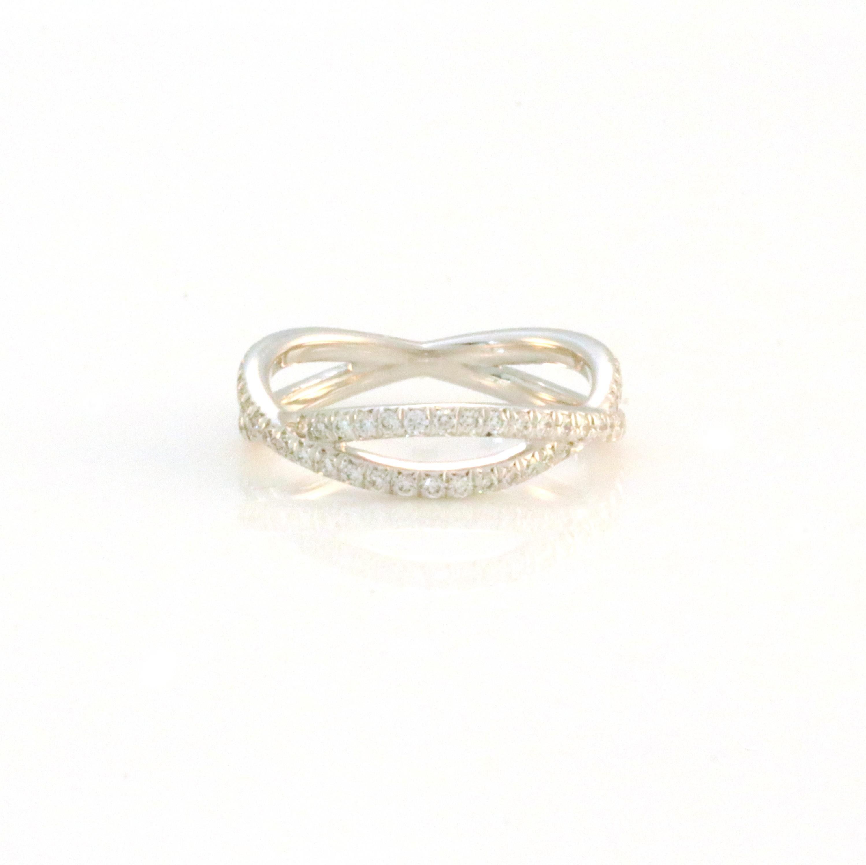 Criss Cross Ribbon Style 3 Section Micro Pave' Eternity Band Within Newest Ribbon Diamond Wedding Bands (View 4 of 25)