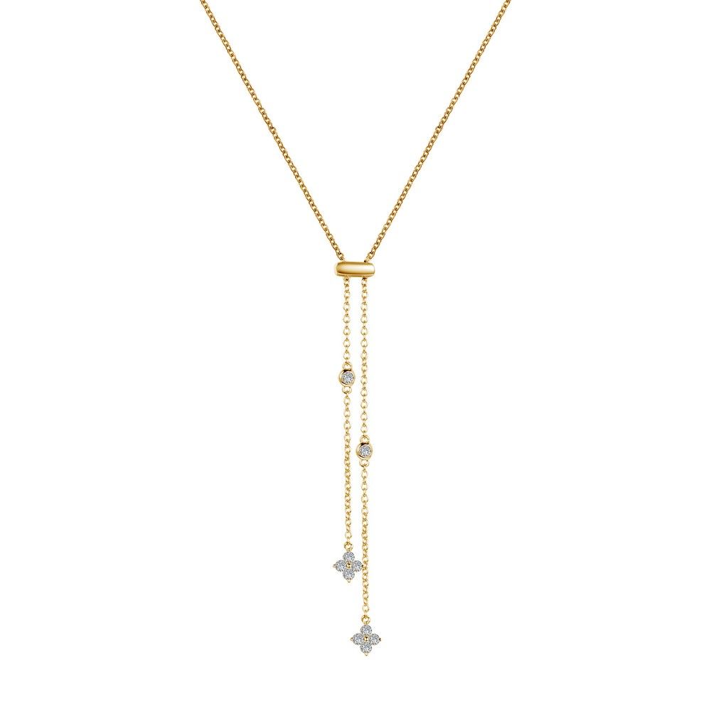 Delicate And Charming Exquisite Adjustable Lariat Y Necklace Features A  Bezel Set Simulated Diamond And A Small Flower Cluster Set With Simulated Inside Best And Newest Lariat Sapphire And Diamond Necklaces (View 10 of 25)