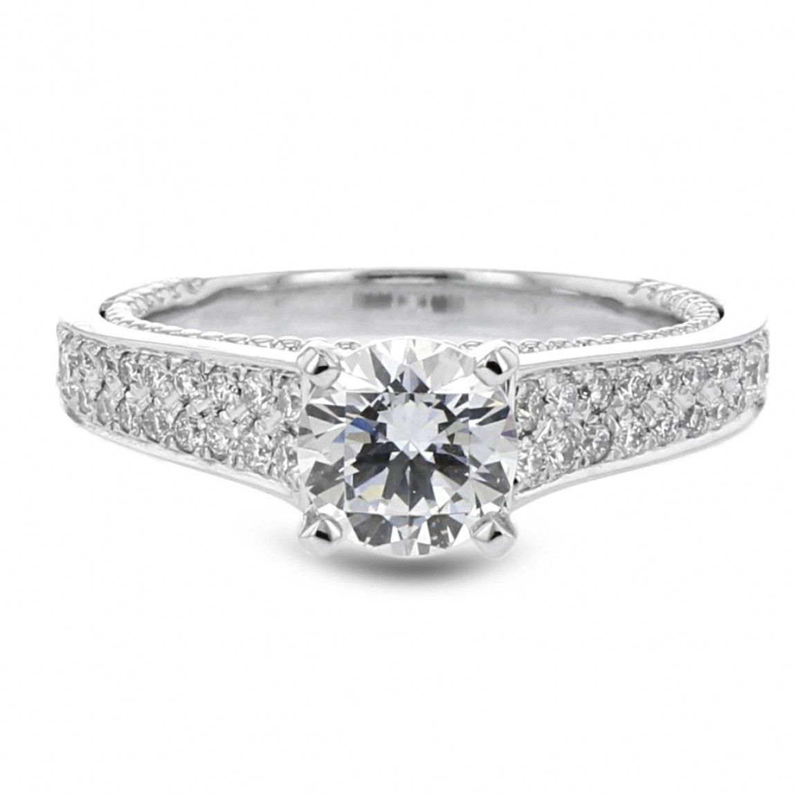 Diamond Engagement Ring Setting, Cathedral Semi Mount, Pave Shoulders,  Hidden Milgrain Ring, 14k White Gold,  (View 16 of 25)