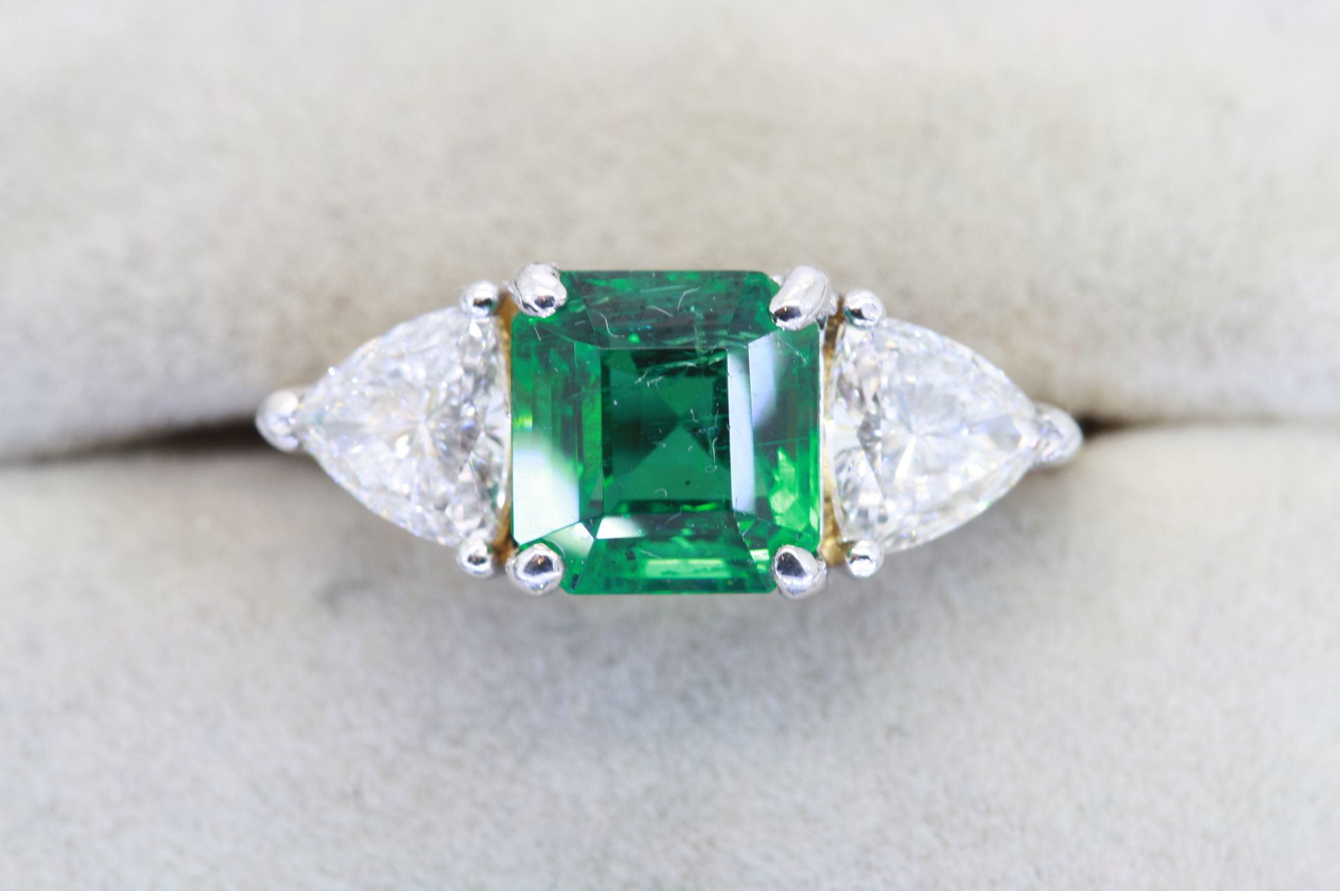 Emerald And Diamond Three Stone Ring Inside Emerald And Diamond Three Stone Rings (View 6 of 25)