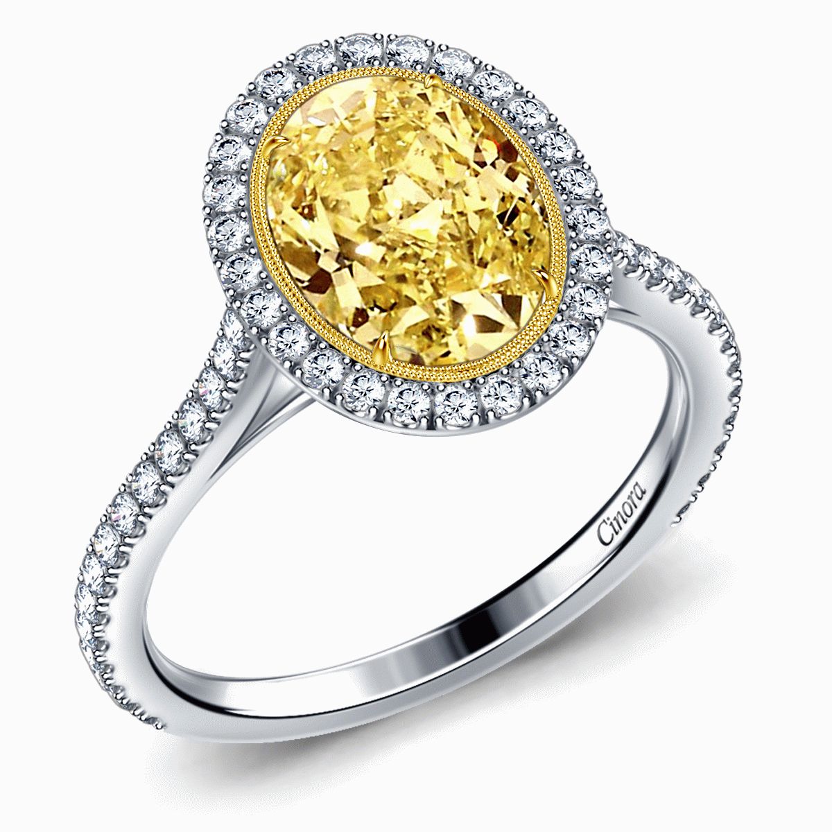 Fancy Oval Cut Yellow Diamond Cathedral Engagement Ring In Throughout Oval Shaped Yellow Diamond Rings (View 4 of 25)