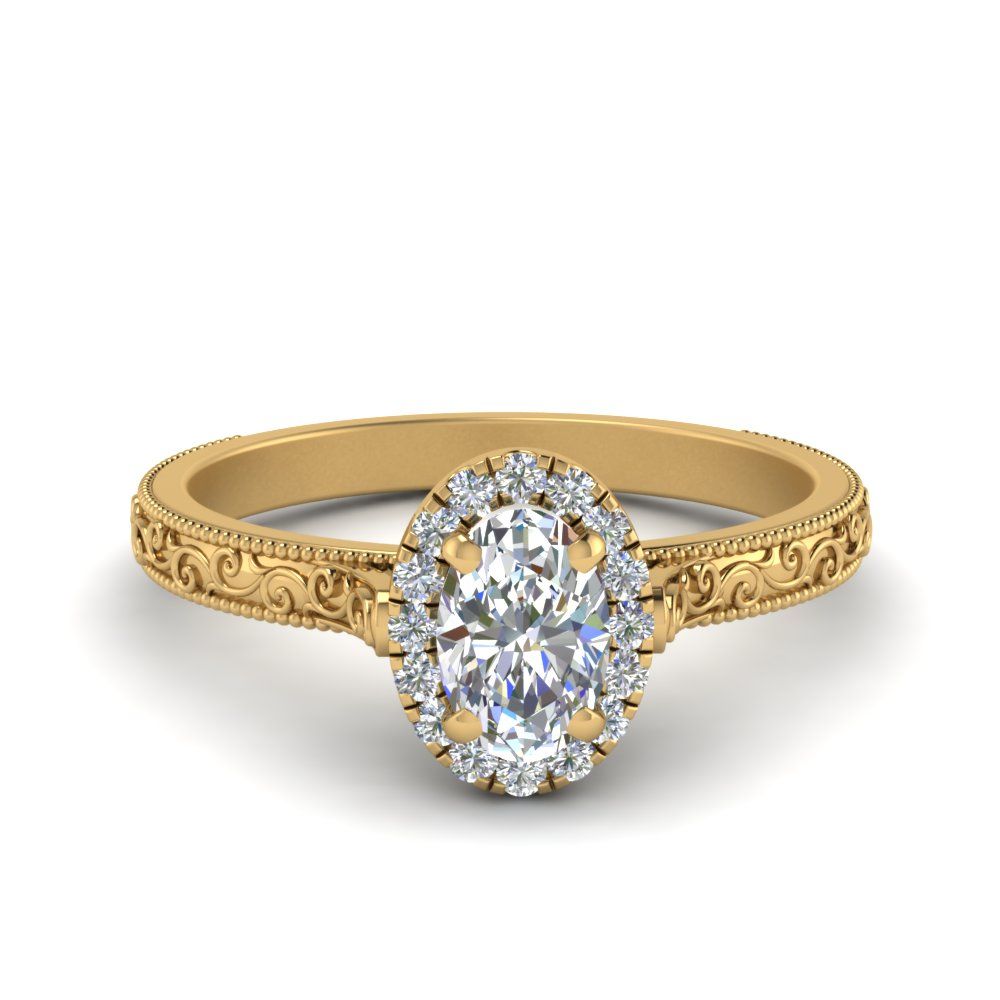 Hand Engraved Oval Shaped Halo Engagement Ring With Oval Shaped Yellow Diamond Rings (View 16 of 25)