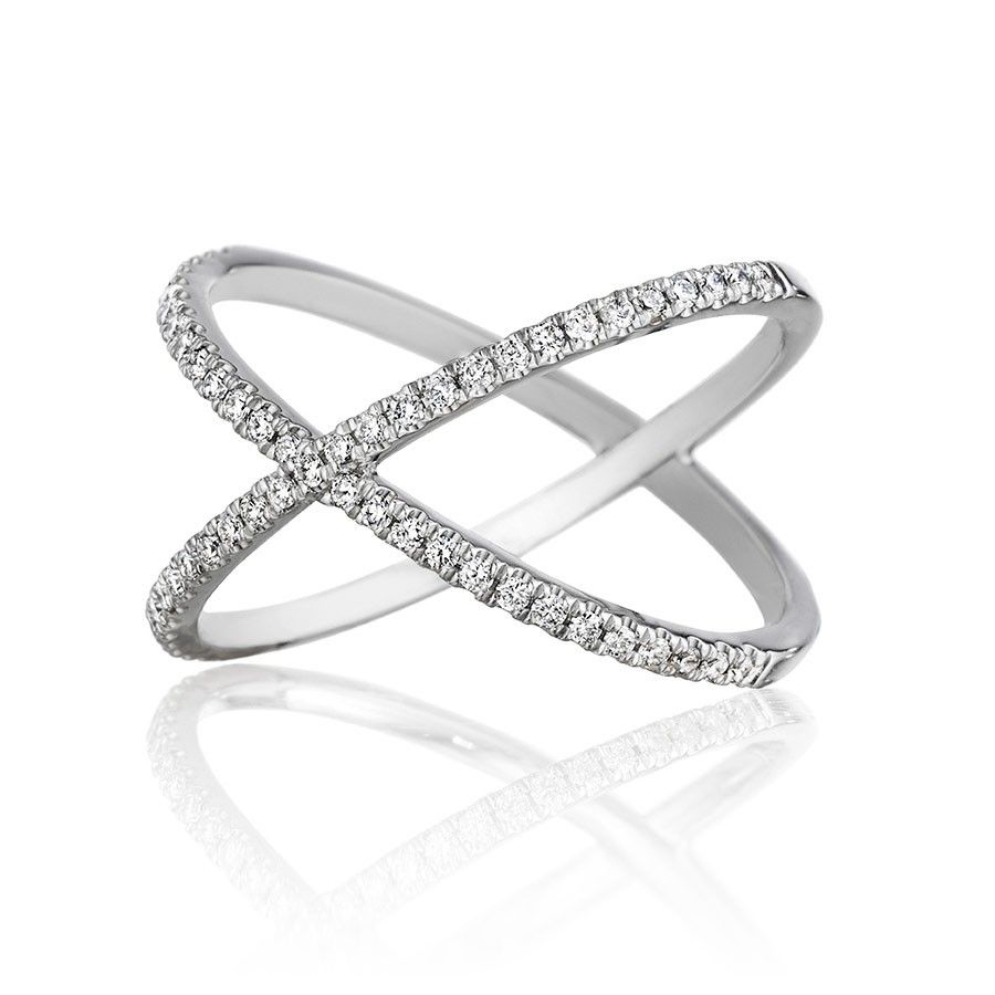 Henri Daussi R38 1 White Gold Criss Cross Diamond Ring Inside Most Current Micropavé Diamond Narrow Wedding Bands (View 15 of 25)