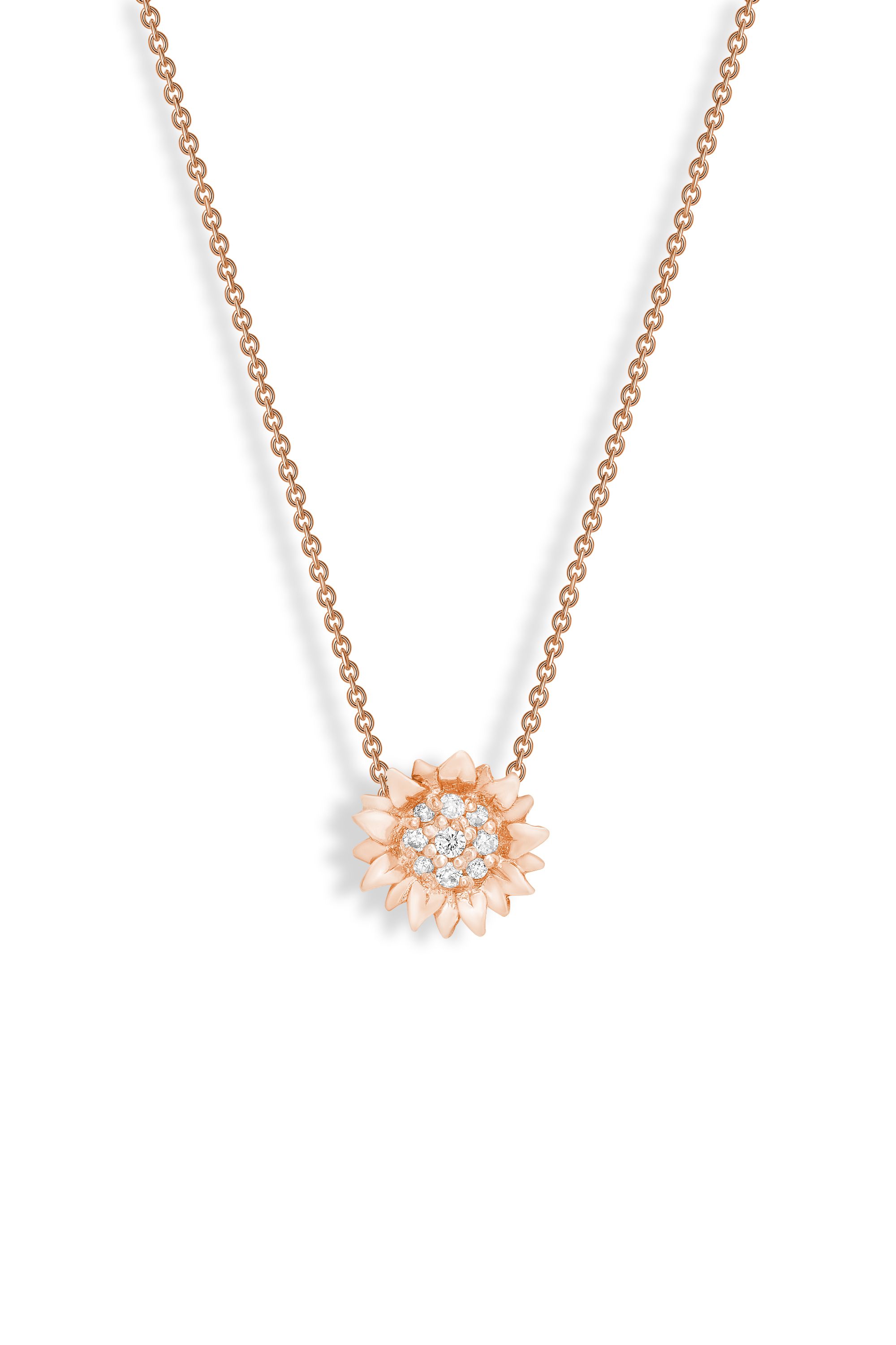 Hope Sunflower Rose Gold & Diamond Necklace (small) Regarding Latest Small Diamond Necklaces (View 4 of 25)