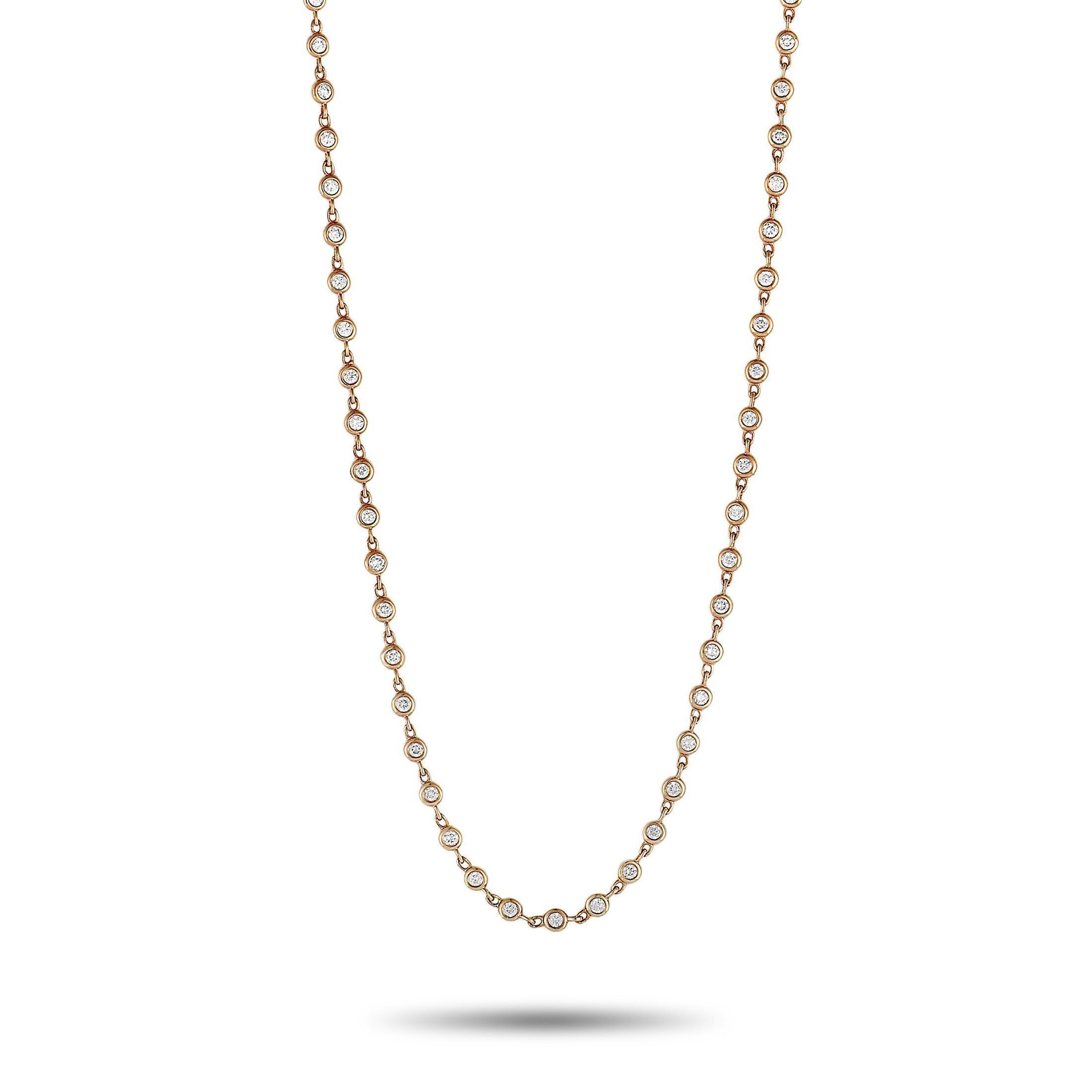 Lb Exclusive 18k Rose Gold And Round Diamonds Sautoir Necklace With Regard To Most Up To Date Rose Gold Diamond Sautoir Necklaces (View 7 of 25)