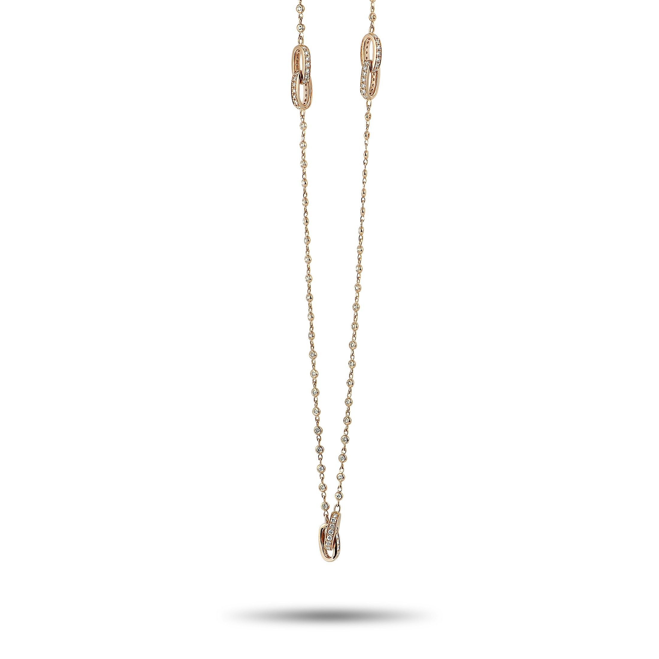 Lb Exclusive 18k Rose Gold Diamond Pave 10 Oval Long Sautoir Necklace Regarding Most Recent Rose Gold Diamond Sautoir Necklaces (View 8 of 25)