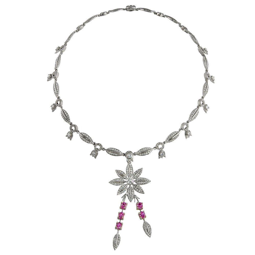 Lily Of The Valley Pink Sapphire And Diamond Necklace Throughout Most Recently Released Lariat Pink Sapphire And Diamond Necklaces (View 7 of 25)