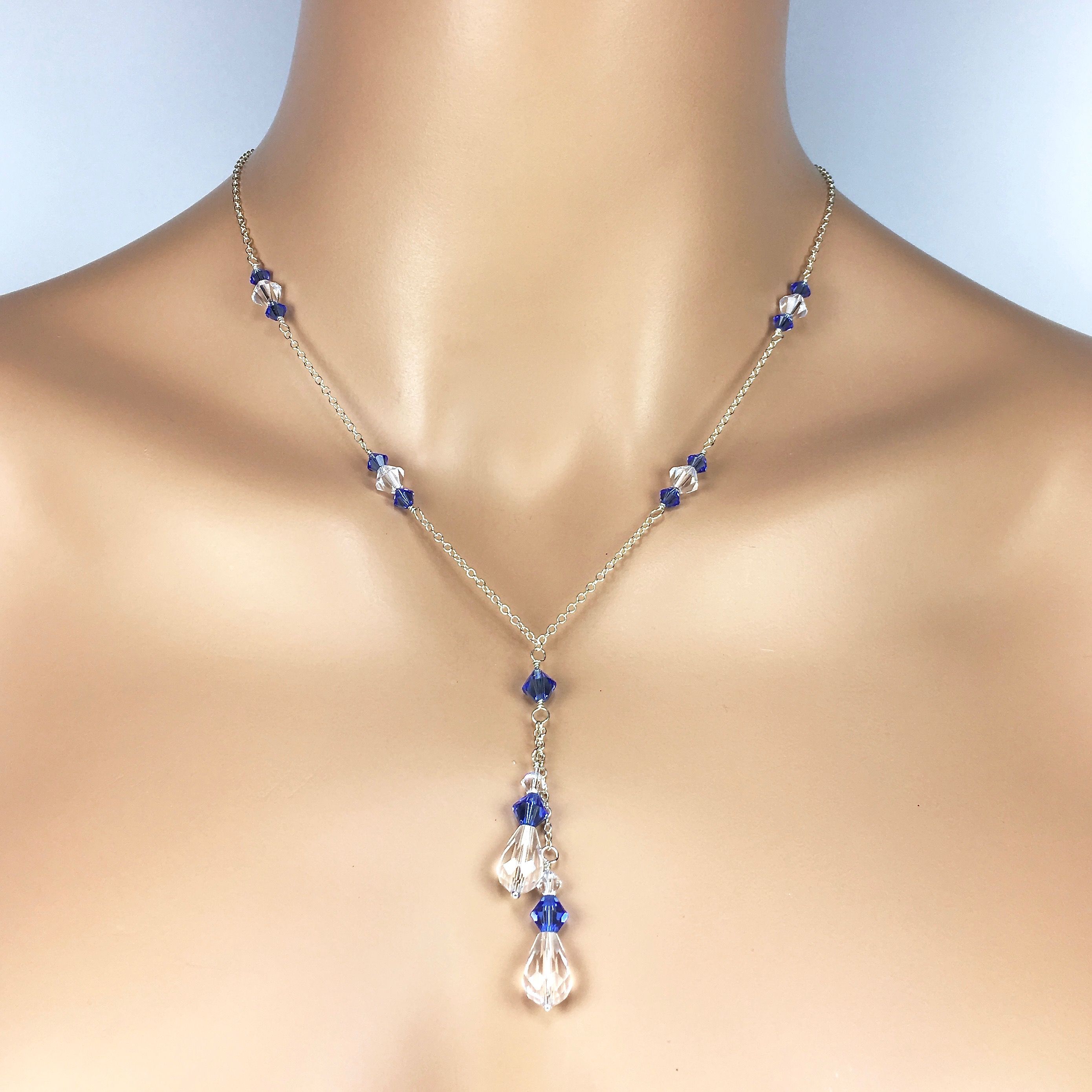Mother Of The Bride Necklace Swarovski Crystal Lariat Necklace With Best And Newest Lariat Sapphire And Diamond Necklaces (View 21 of 25)
