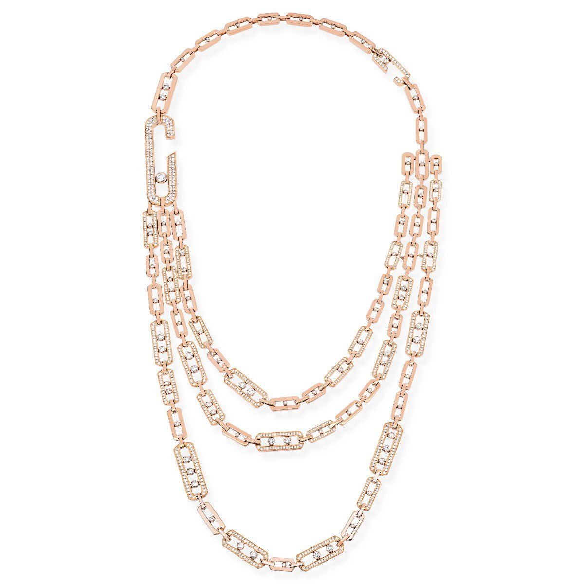 Move High Jewelry Addiction 3 Rows Inside Latest Rose Gold Diamond Sautoir Necklaces (View 21 of 25)