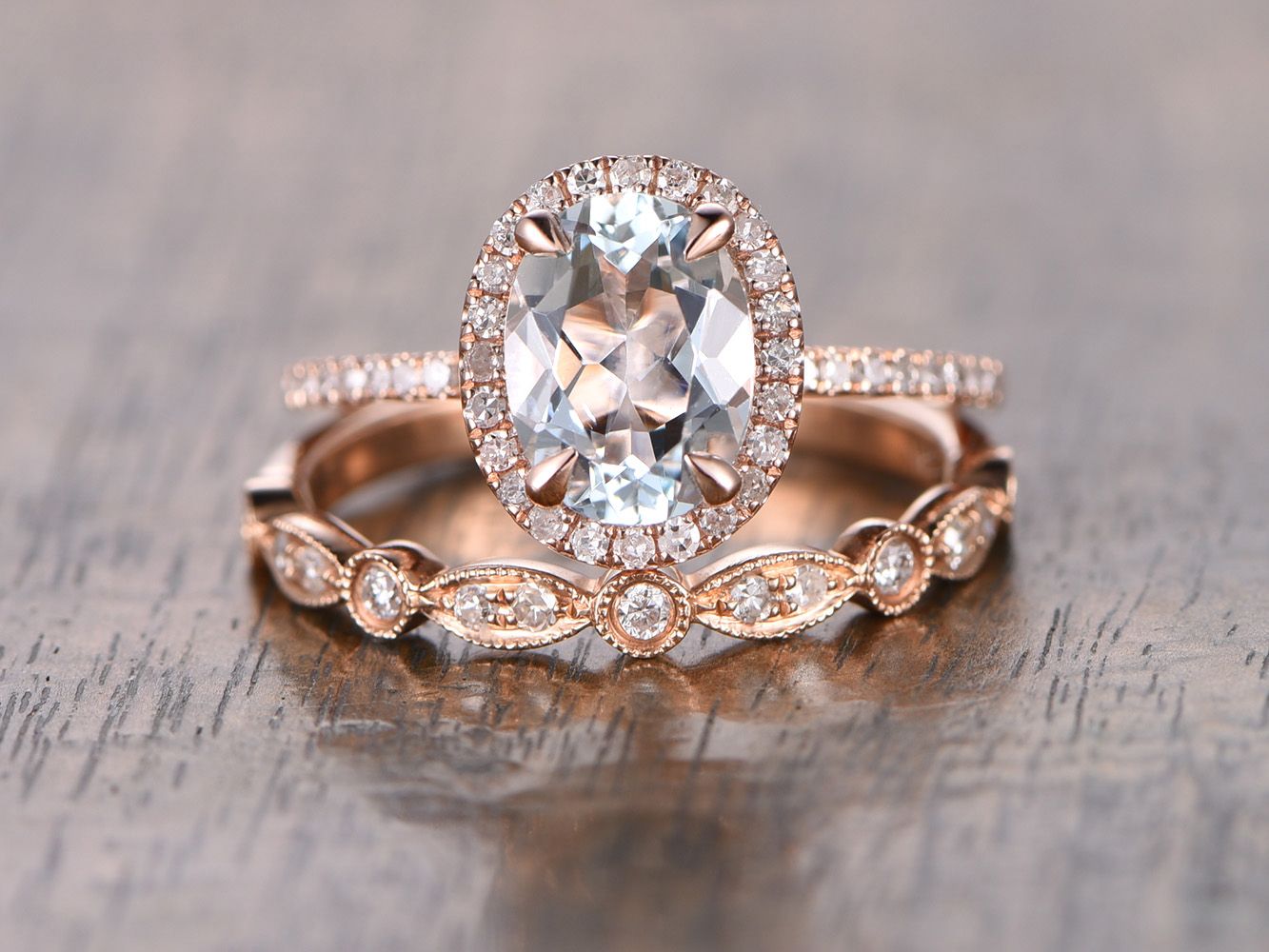 Oval Cut Aquamarine Diamond Pave Halo Engagement Ring Matching Art Deco  Wedding Band Within Oval Shaped Diamond Micropavé Engagement Rings (View 11 of 25)