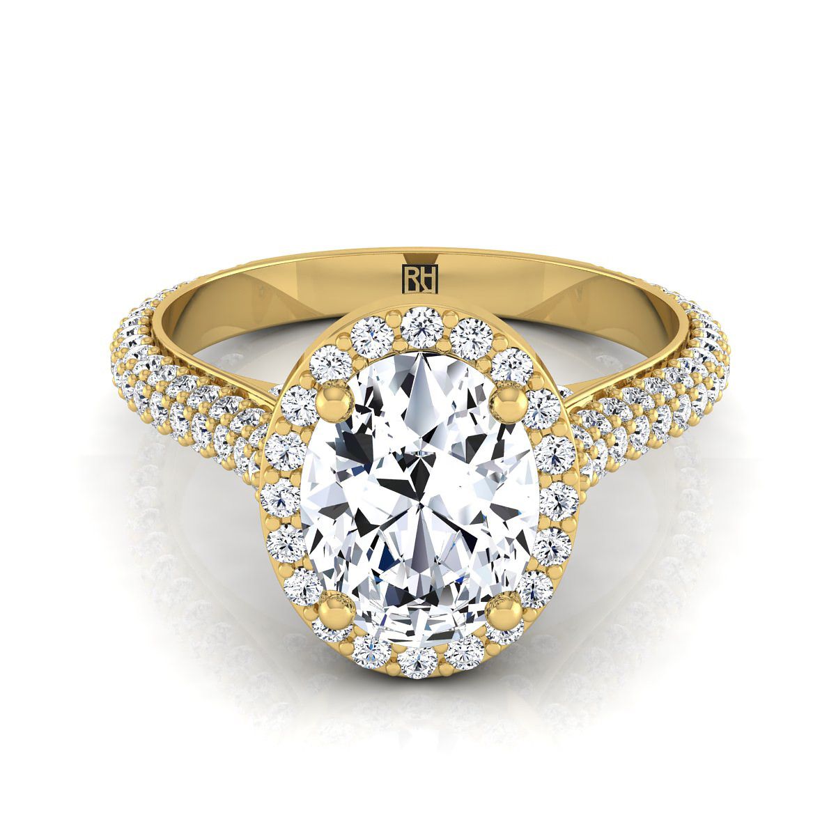 Oval Diamond Pave Engagement Ring With Triple Row Shank In 14k Yellow Gold  (4/5 Ct.tw (View 24 of 25)