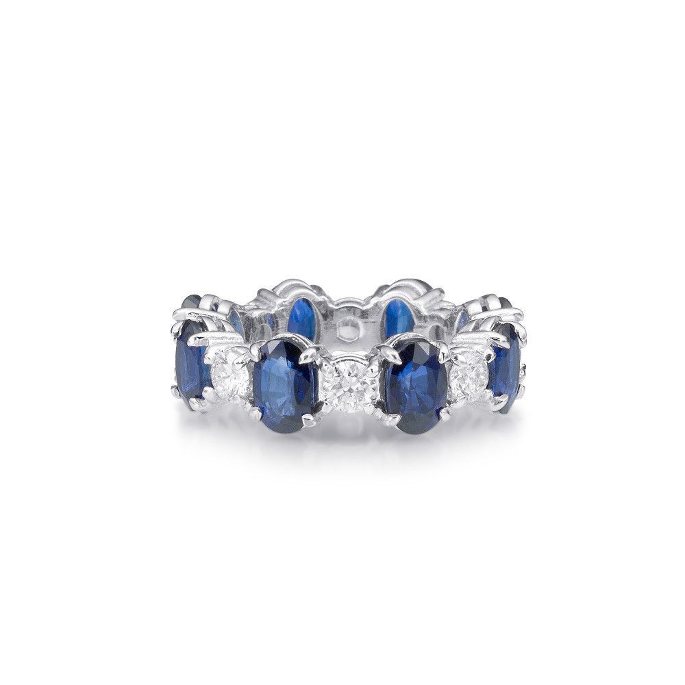 Oval Sapphire And Round Diamond Eternity Band | Products In Intended For Newest Prong Set Round Brilliant Sapphire And Diamond Wedding Bands (View 7 of 25)