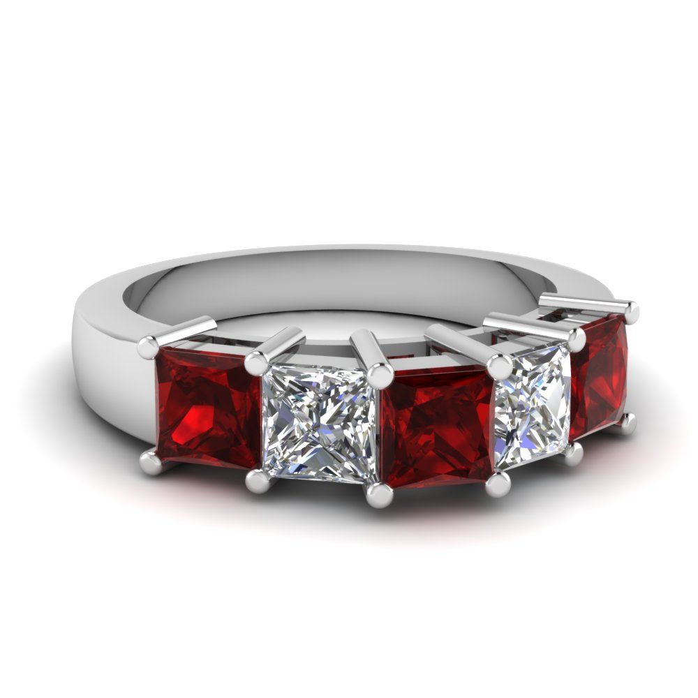Platinum Red Ruby Womens Wedding Bands | Fascinating Diamonds Inside Recent Prong Set Round Brilliant Ruby And Diamond Wedding Bands (View 3 of 25)