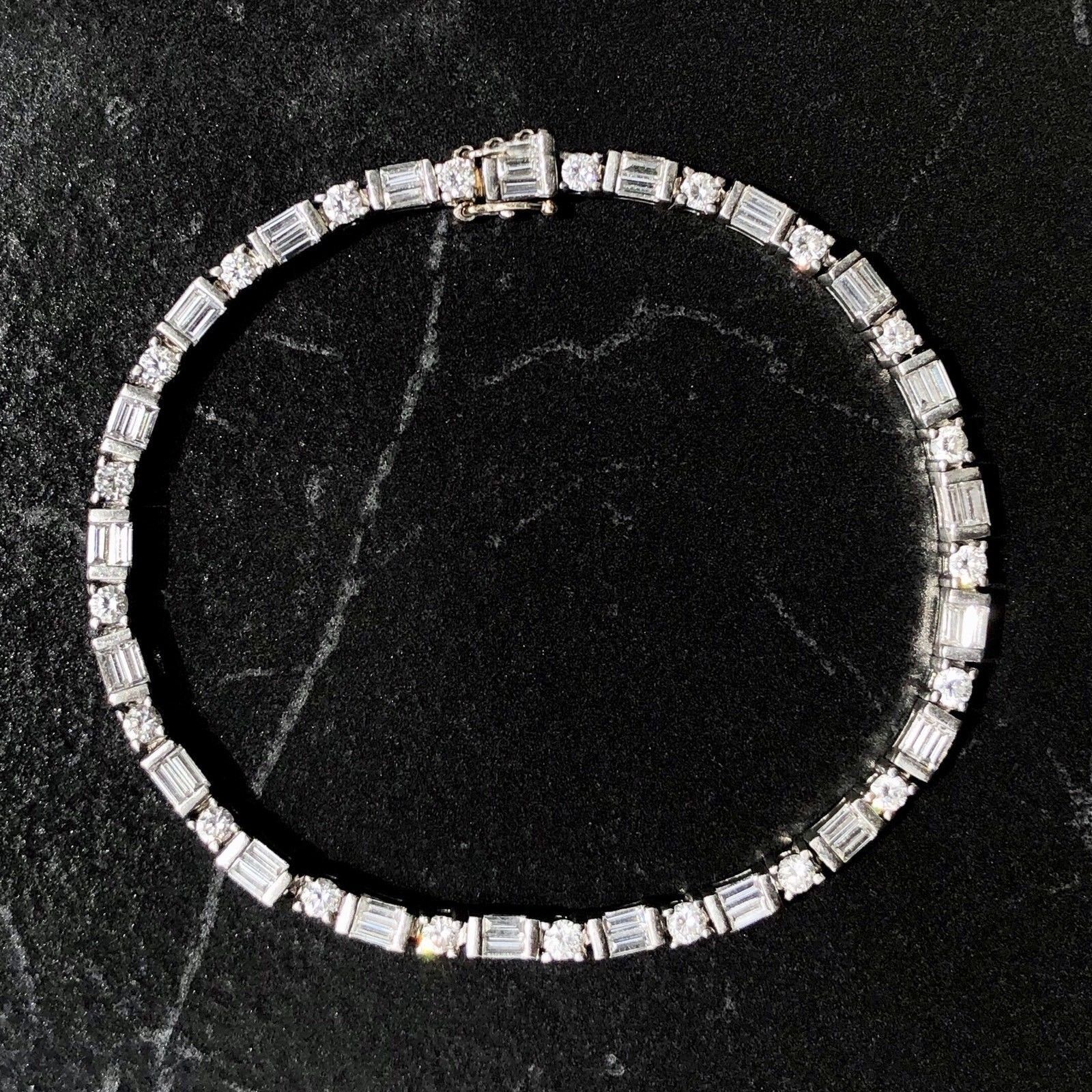 Platinum Round & Baguette Diamond Vintage Tennis Straight Line Bracelet   (View 21 of 25)