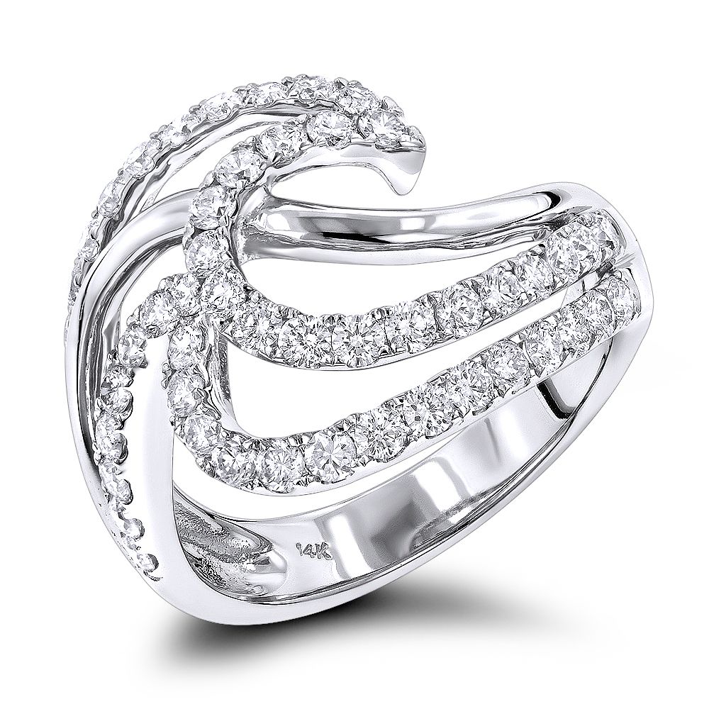 Right Hand Rings: Gold Diamond Wave Ring For Women  (View 12 of 25)