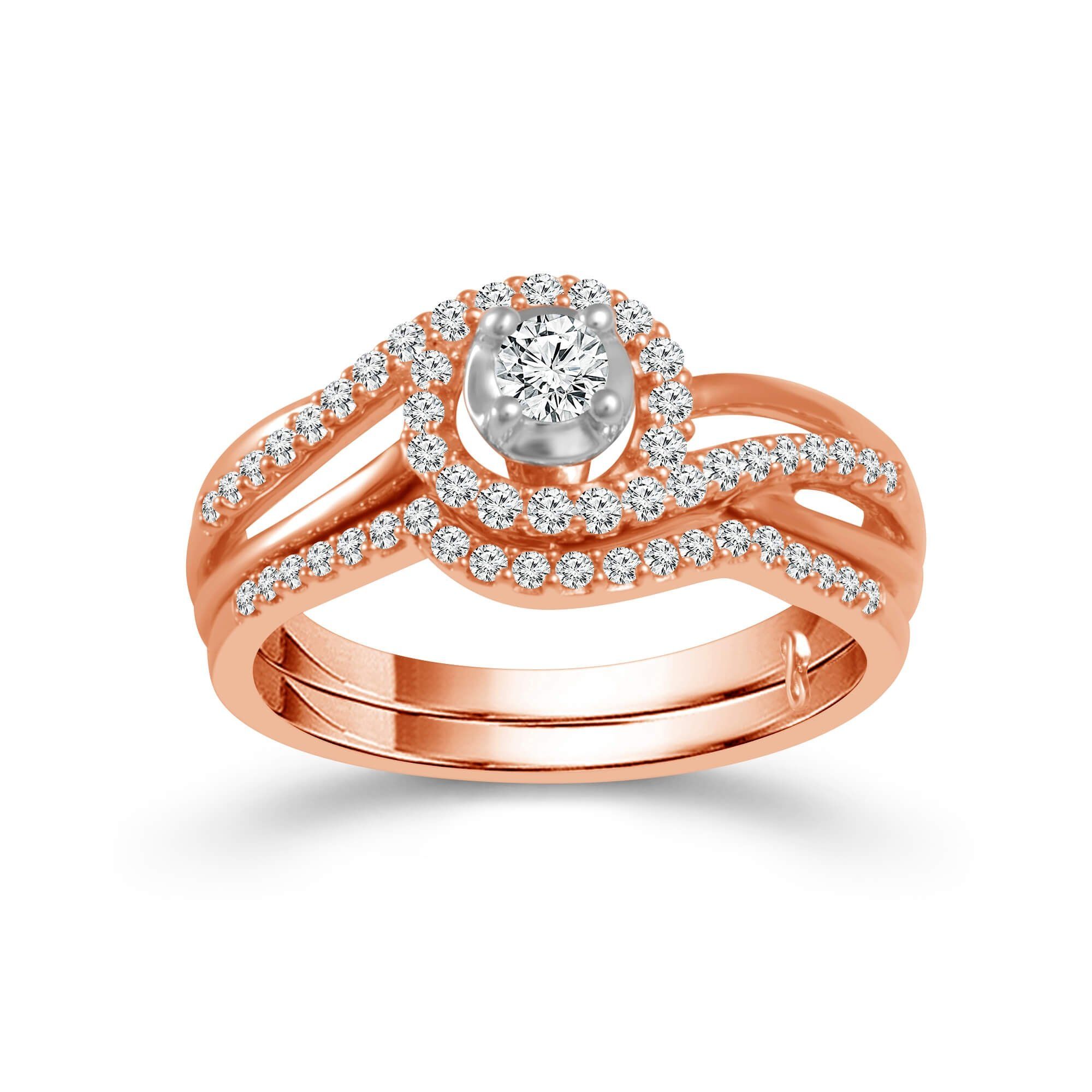 Rose Gold Halo Style Diamond Engagement Ring And Wedding With Best And Newest Princess Cut Single Diamond Wedding Bands In Rose Gold (View 21 of 25)