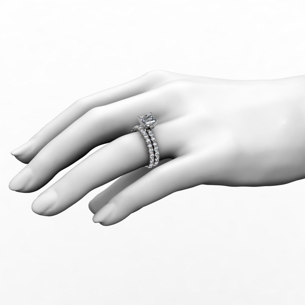 Shared Prong Princess Cut Engagement Ring & Wedding Band Bridal Set In Most Recent Prong Set Emerald Cut Diamond Wedding Bands (View 17 of 25)