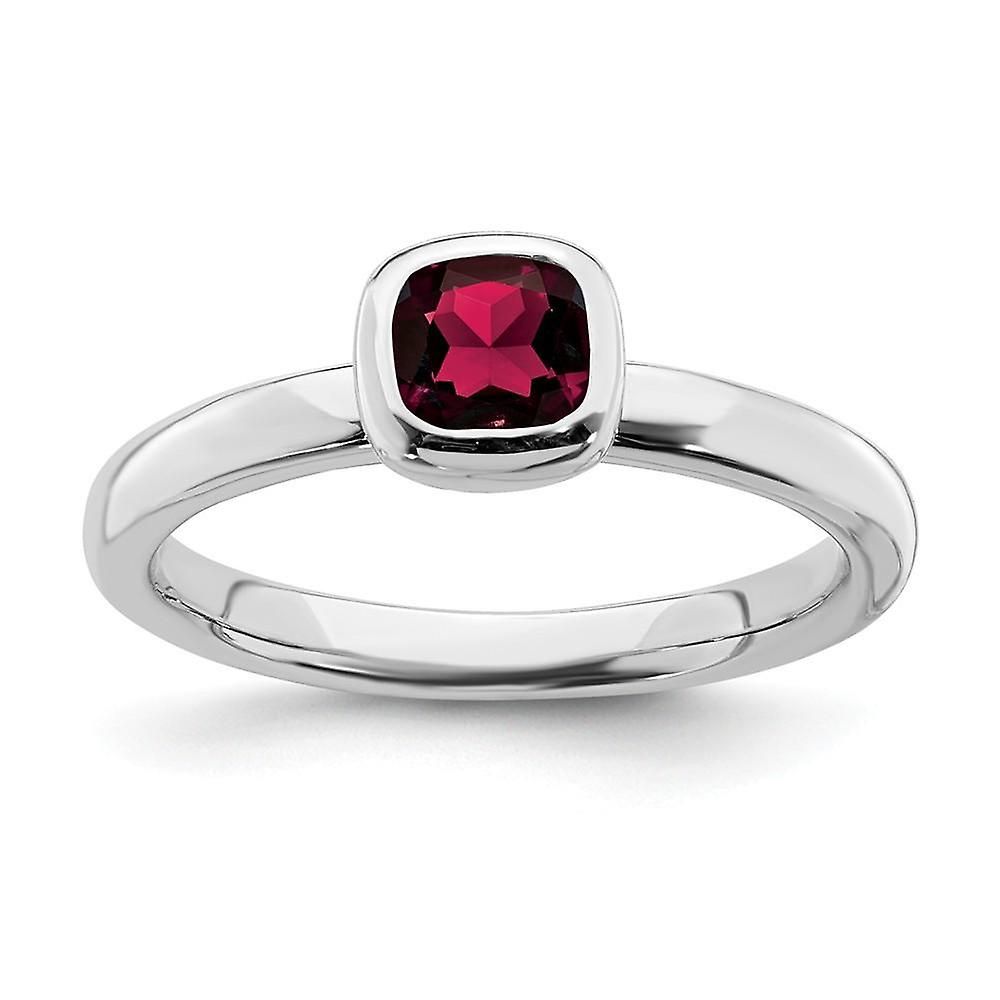 Sterling Silver Stackable Expressions Cushion Cut Simulated Ruby Ring Intended For Cushion Cut Ruby Rings (View 17 of 25)