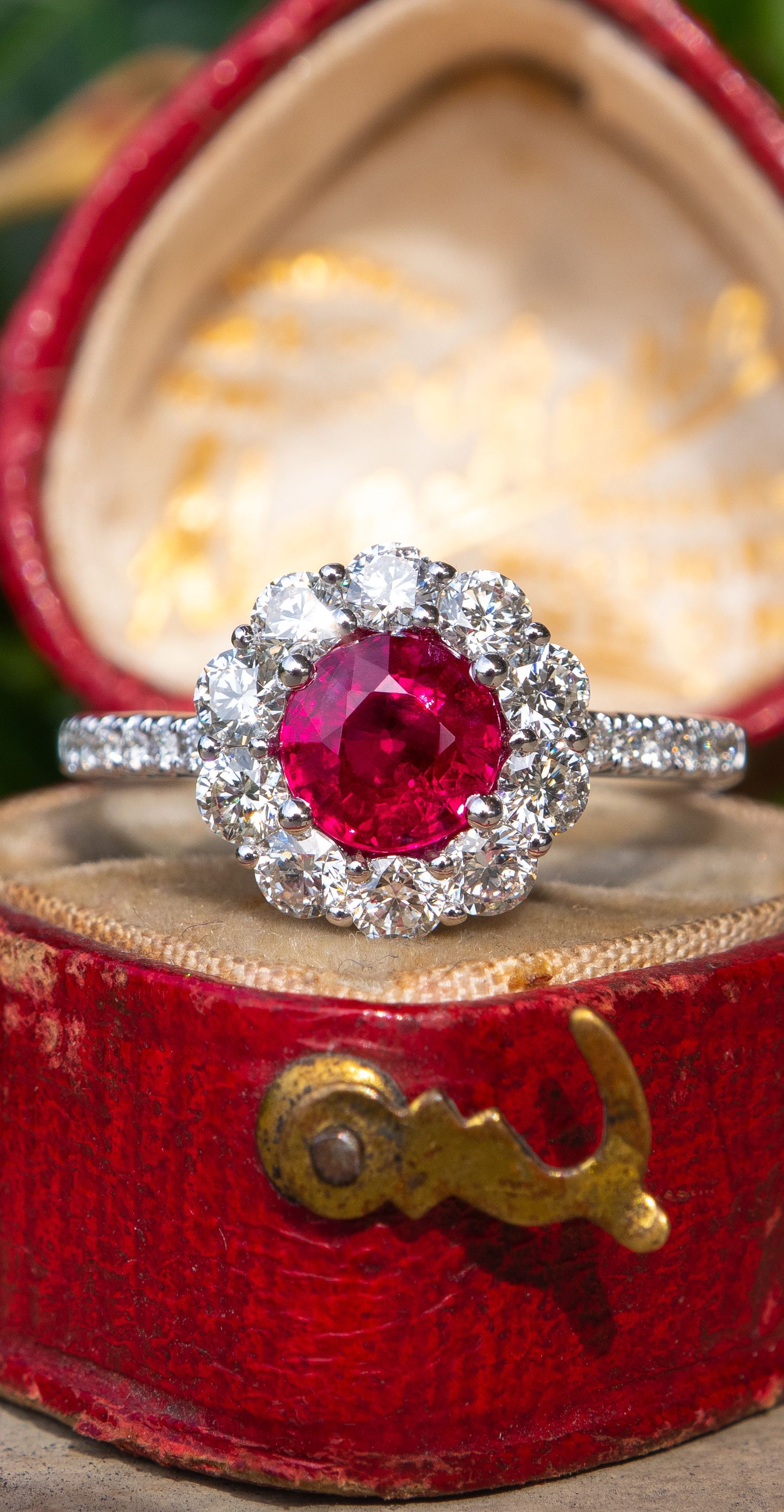 Stunning Ruby & Diamond Halo Engagement Ring 18k White Gold Regarding Most Recently Released Prong Set Round Brilliant Ruby And Diamond Wedding Bands (View 15 of 25)