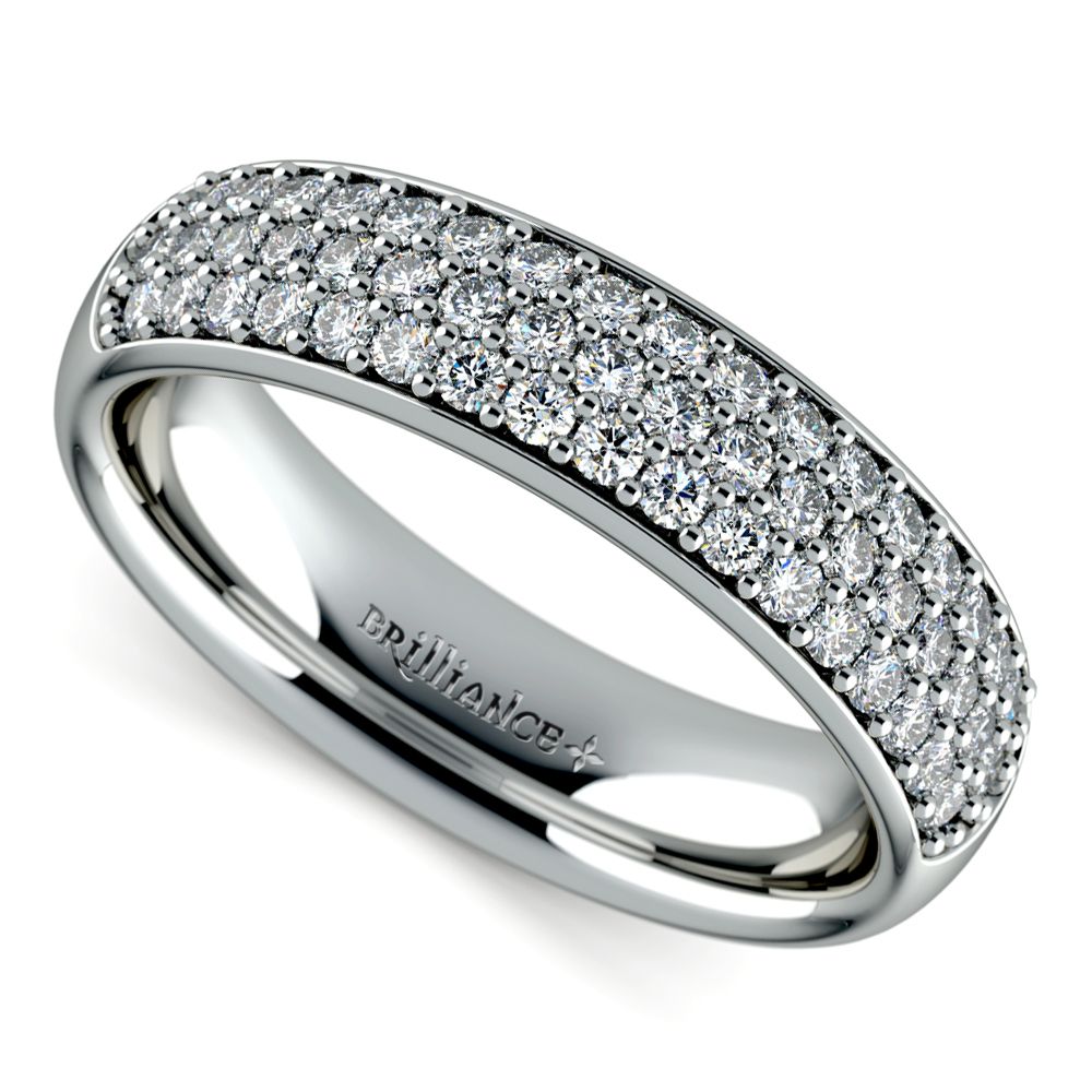 Three Row Pave Diamond Wedding Ring In Platinum Intended For Current Triple Row Micropavé Diamond Wedding Bands (View 21 of 25)