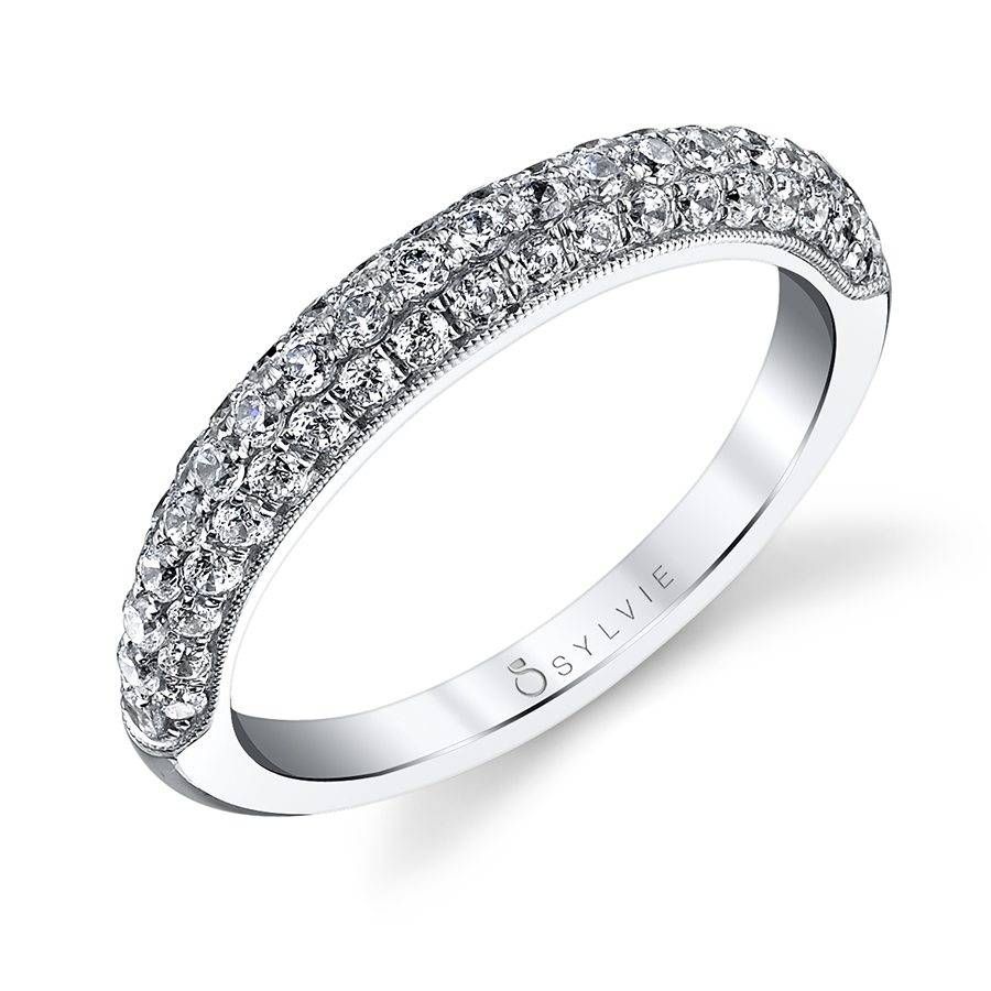 Three Row Pave Wedding Band – Bs1076 | Sylvie With Regard To Current Triple Row Micropavé Diamond Wedding Bands (View 4 of 25)