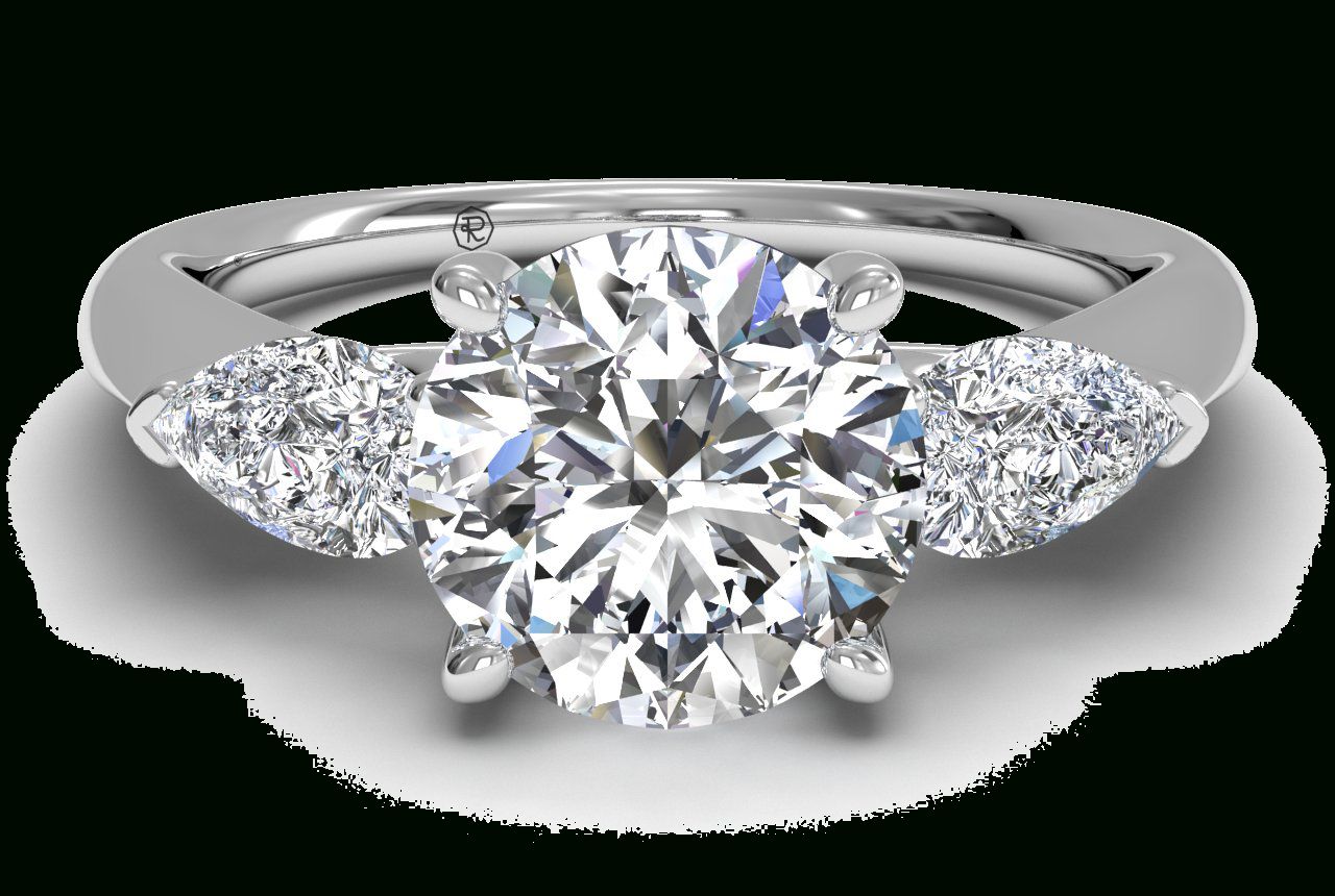 Three Stone Diamond Engagement Ring With Pear Shaped Side Diamonds – In  Platinum ( (View 7 of 25)