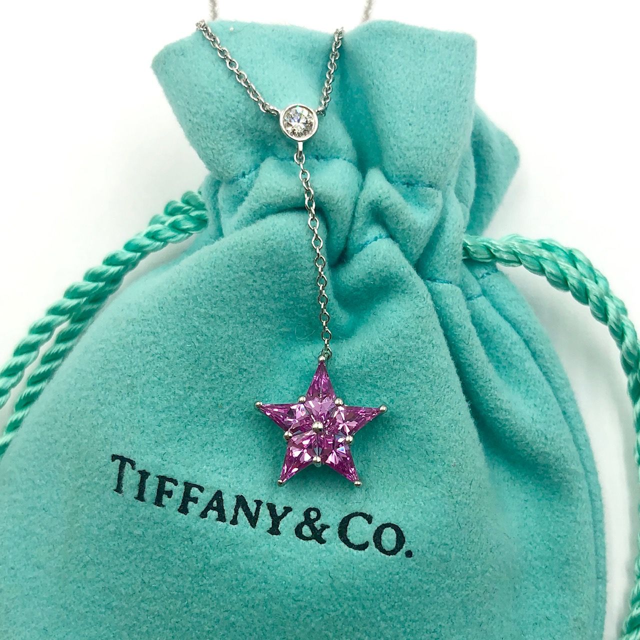 Tiffany .85 Cttw Pink Sapphire & Diamond Platinum Lariat Star Necklace Inside Most Popular Lariat Sapphire And Diamond Necklaces (Photo 25 of 25)