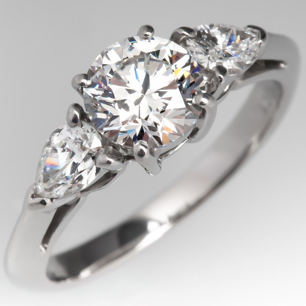 Tiffany Round Brilliant Diamond Engagement Ring With Pear Inside Round Brilliant Engagement Rings With Pear Shaped Side Stones (View 6 of 25)
