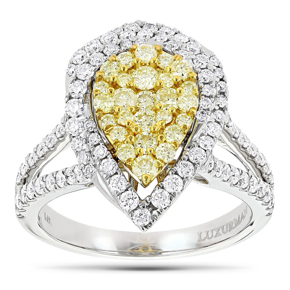 Unique 14k Gold White Yellow Diamond Pear Shape Cluster Ring For Women  (View 24 of 25)