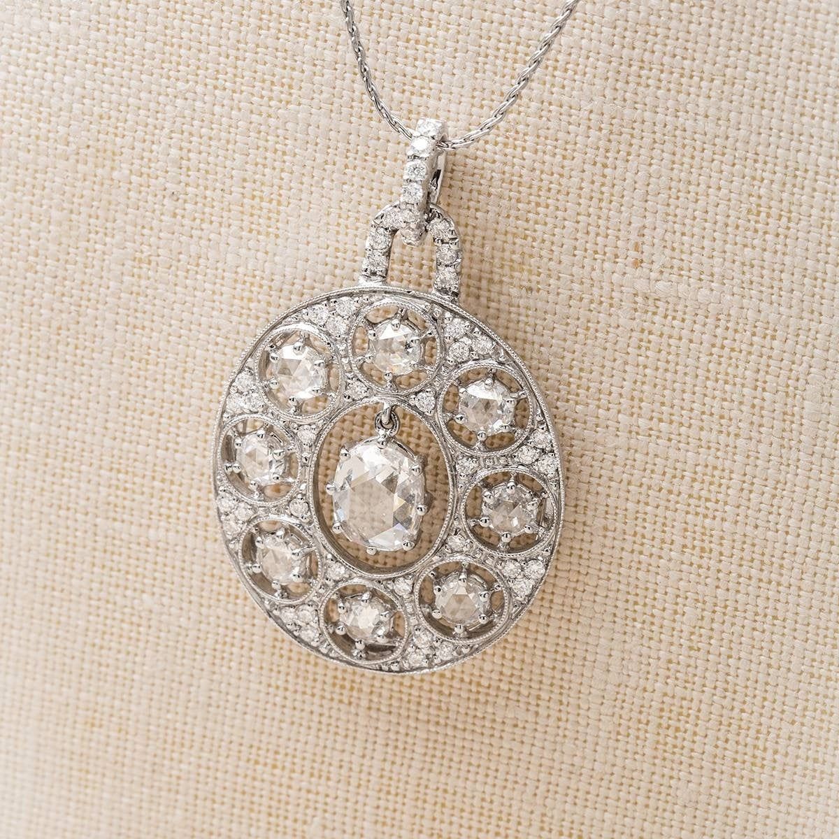 Vintage 18k Gold And Rose Cut Diamond Pendant Throughout Best And Newest Round Brilliant Diamond Straightline Necklaces (View 17 of 25)