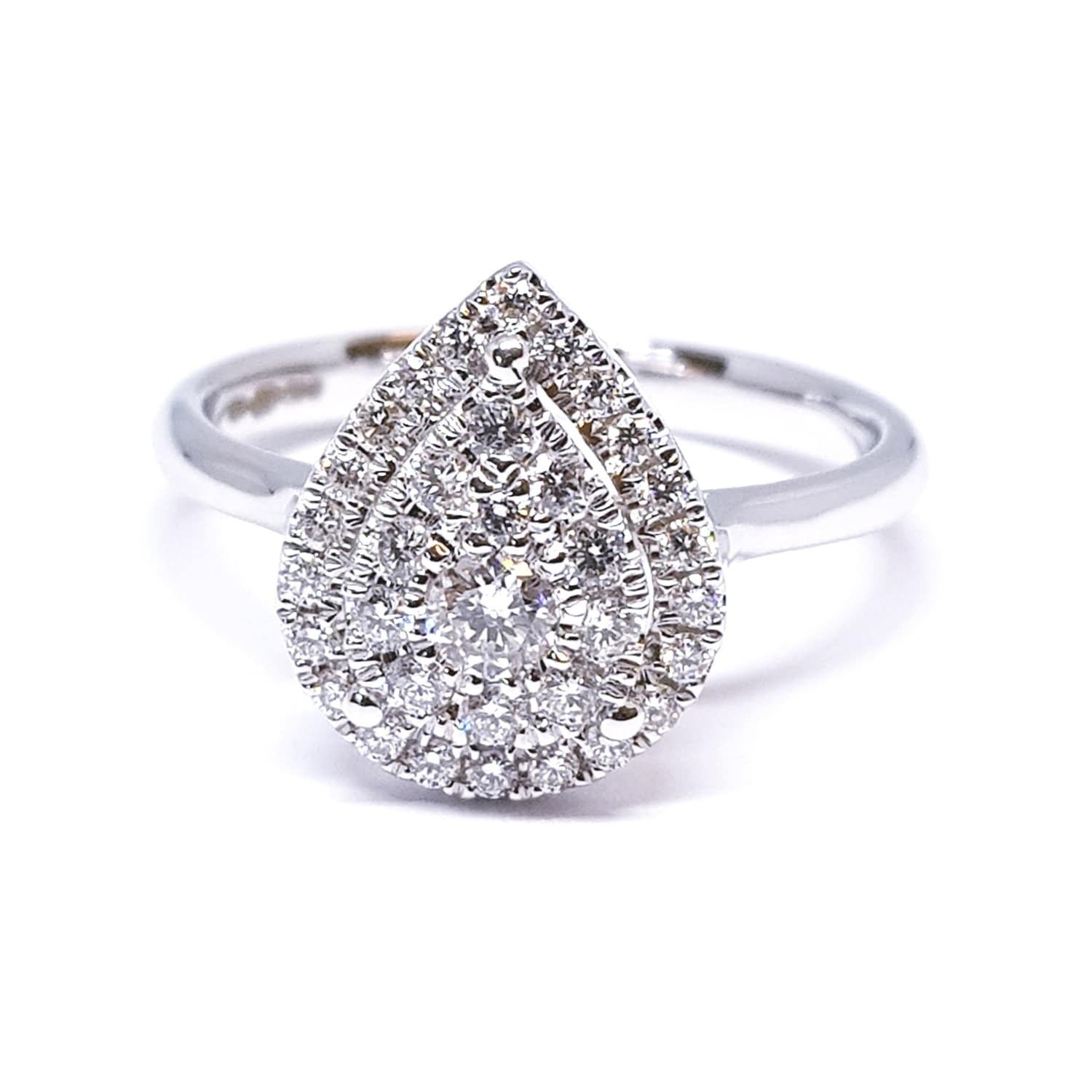 White Gold Pear Shaped Cluster Engagement Ring Throughout Pear Shaped Cluster Diamond Engagement Rings (View 14 of 25)