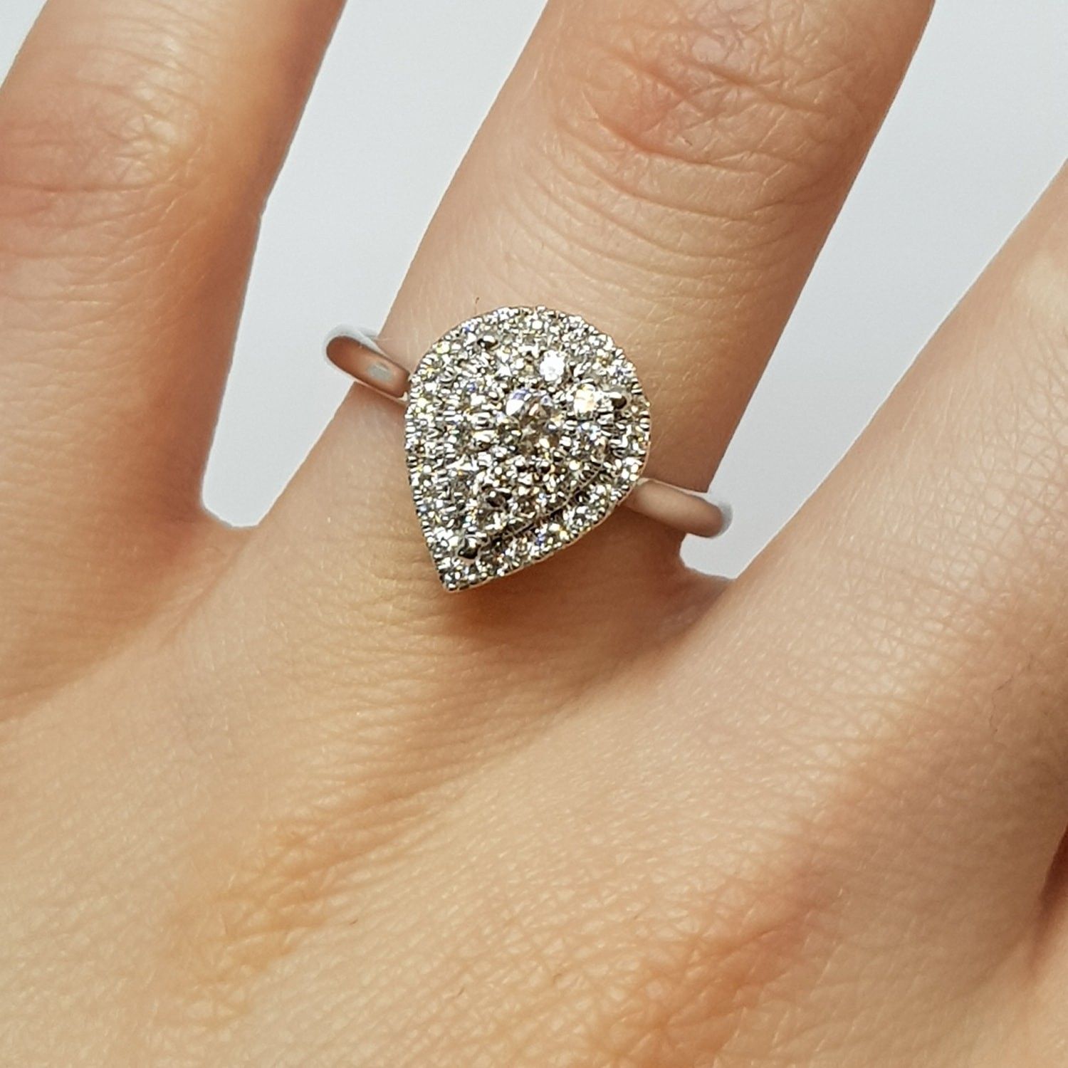 White Gold Pear Shaped Cluster Engagement Ring Within Pear Shaped Cluster Diamond Engagement Rings (View 8 of 25)