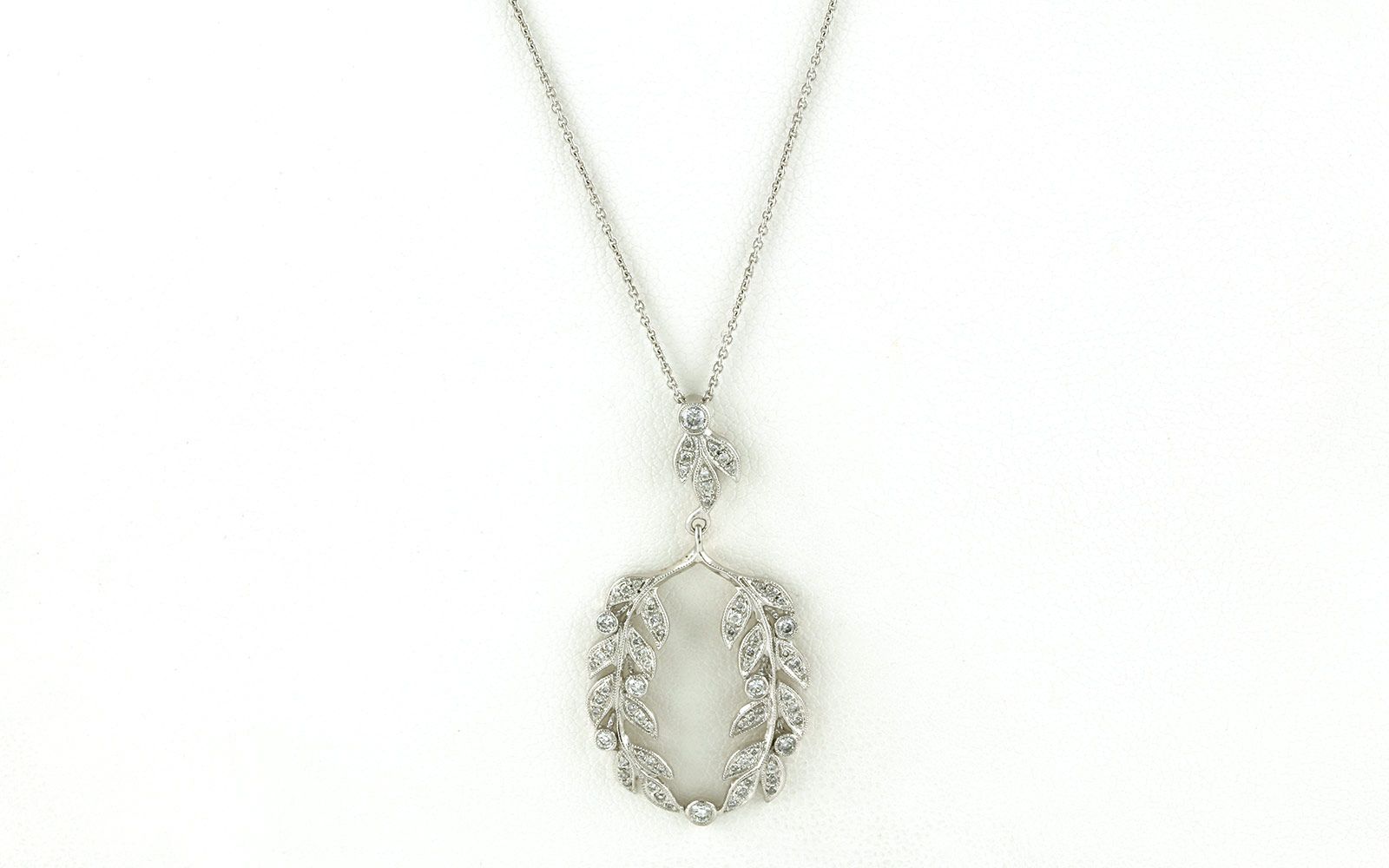 Wreath Of Leaves Diamond Necklace With Milgrain Detail In White Gold In Most Up To Date Diamond Wreath Necklaces (Photo 25 of 25)