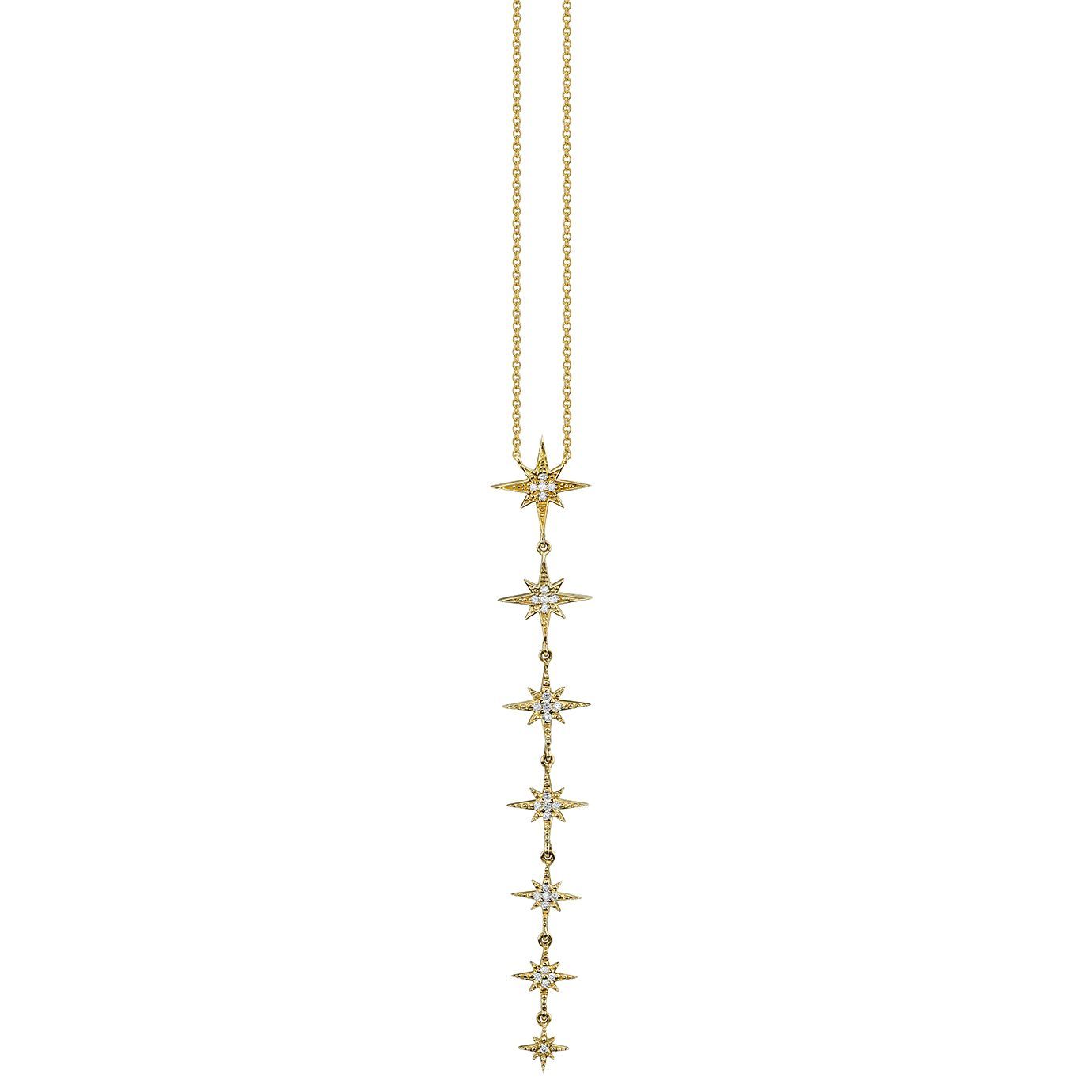 Yellow Gold & Diamond Pave Starburst Lariat Necklace Regarding Best And Newest Lariat Diamond Necklaces (View 20 of 25)