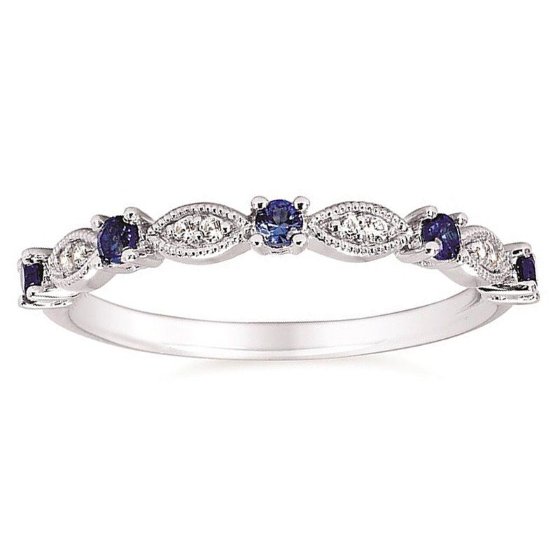 04ct Tw Diamond & Blue Sapphire Stackable Ring In 14k White Gold – Ramsey's  Diamond Jewelers Inside Stackable Sapphire Rings (View 16 of 25)
