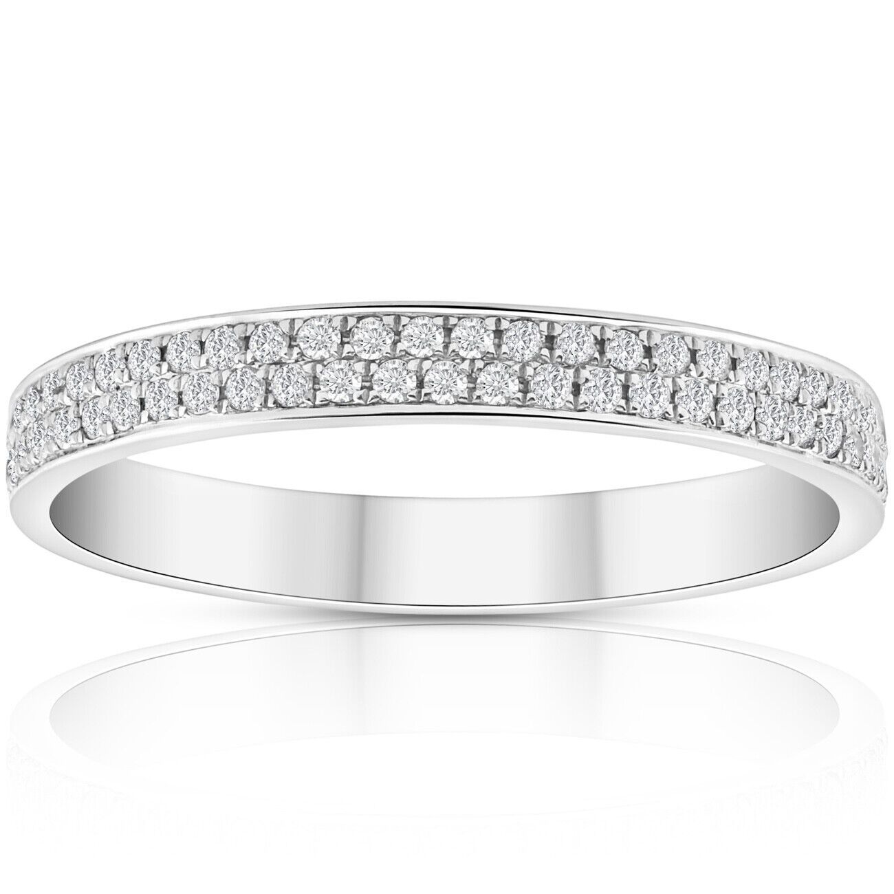 1/2ct Pave Double Row Eternity Ring 18k White Gold | Ebay With Regard To Double Row Eternity Rings (View 22 of 25)