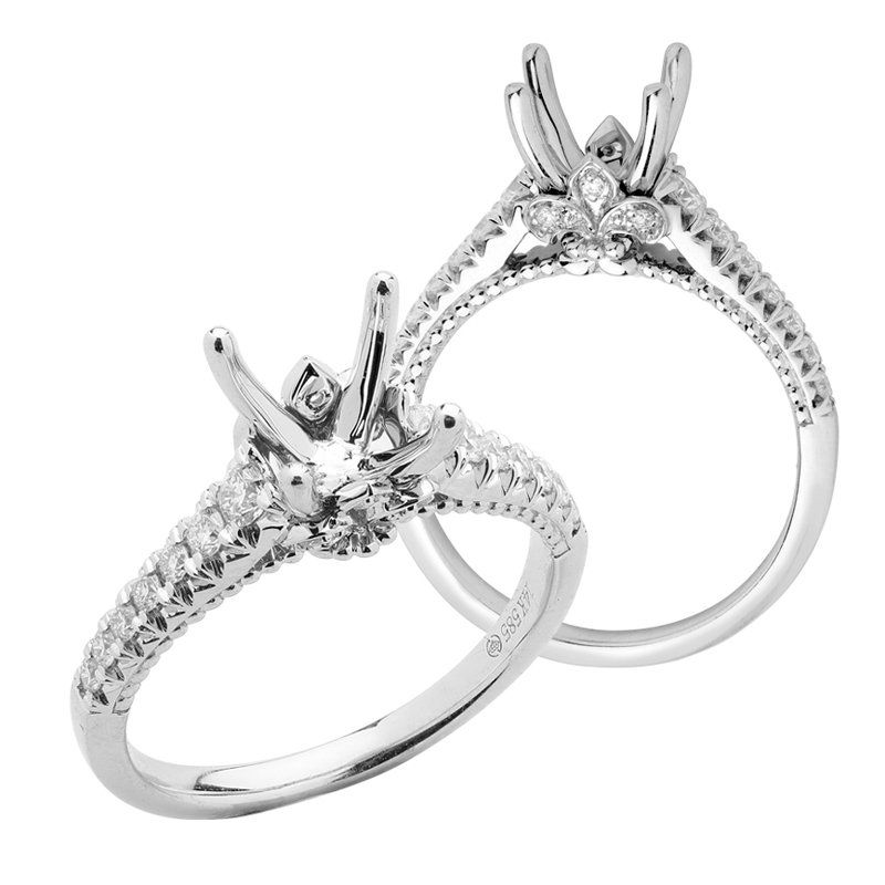 1/4ct Tw Diamond Fleur De Lis Engagement Ring Setting In 14k White Gold –  Ramsey's Diamond Jewelers Intended For Love Letters 1 Letter Diamond Twist Rings (View 14 of 25)
