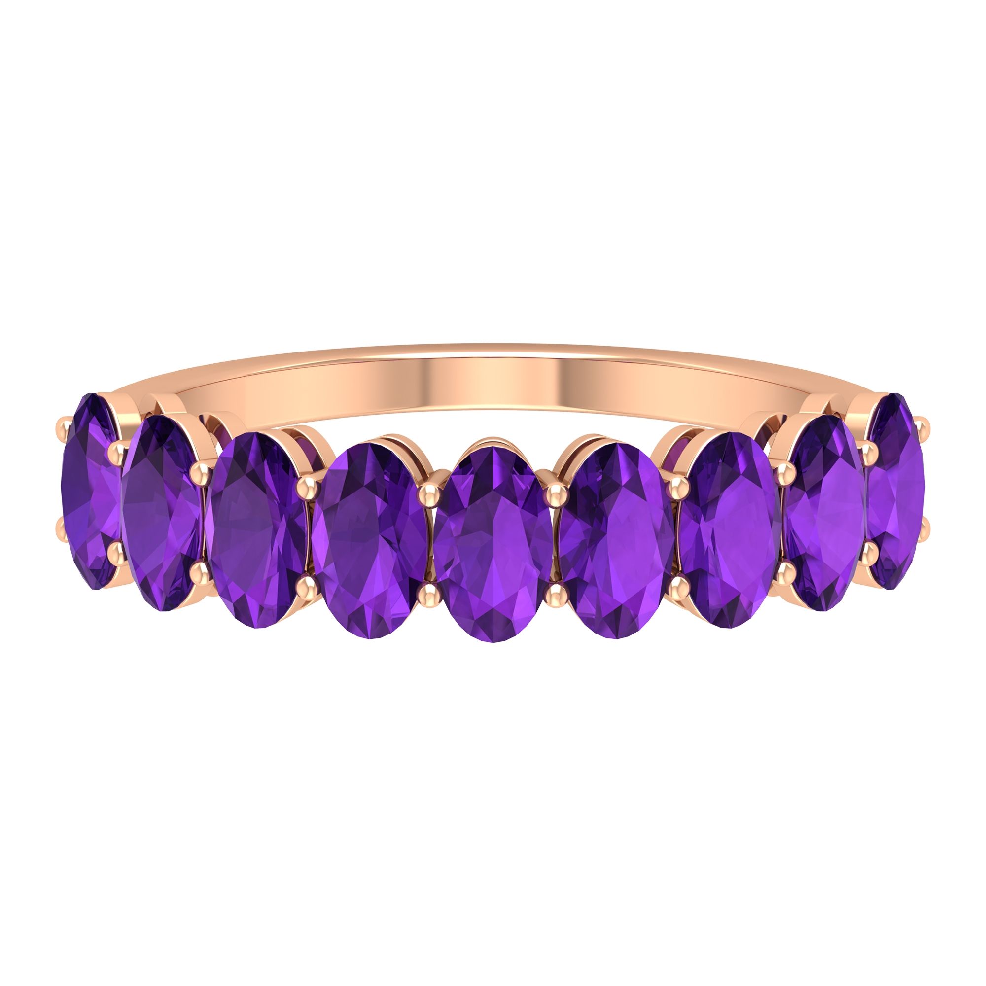 1.75 Ct Oval Cut Amethyst Half Eternity Ring In Nine Stone Design, 14k  Yellow Gold, Size:us  (View 9 of 25)