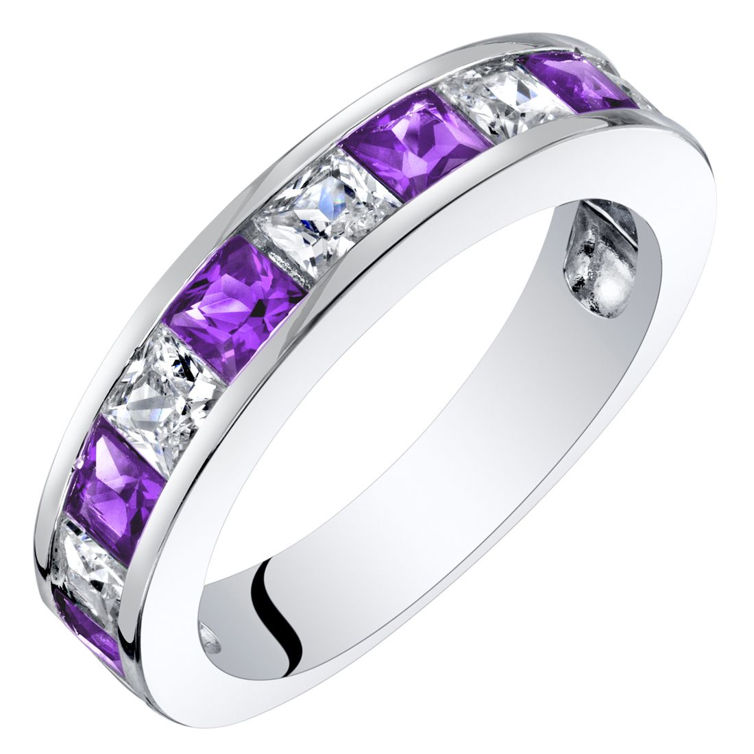 1 Ct Princess Cut Purple Amethyst Half Eternity Ring In Sterling Silver –  Walmart Throughout Amethyst Semi Eternity Rings (View 19 of 25)