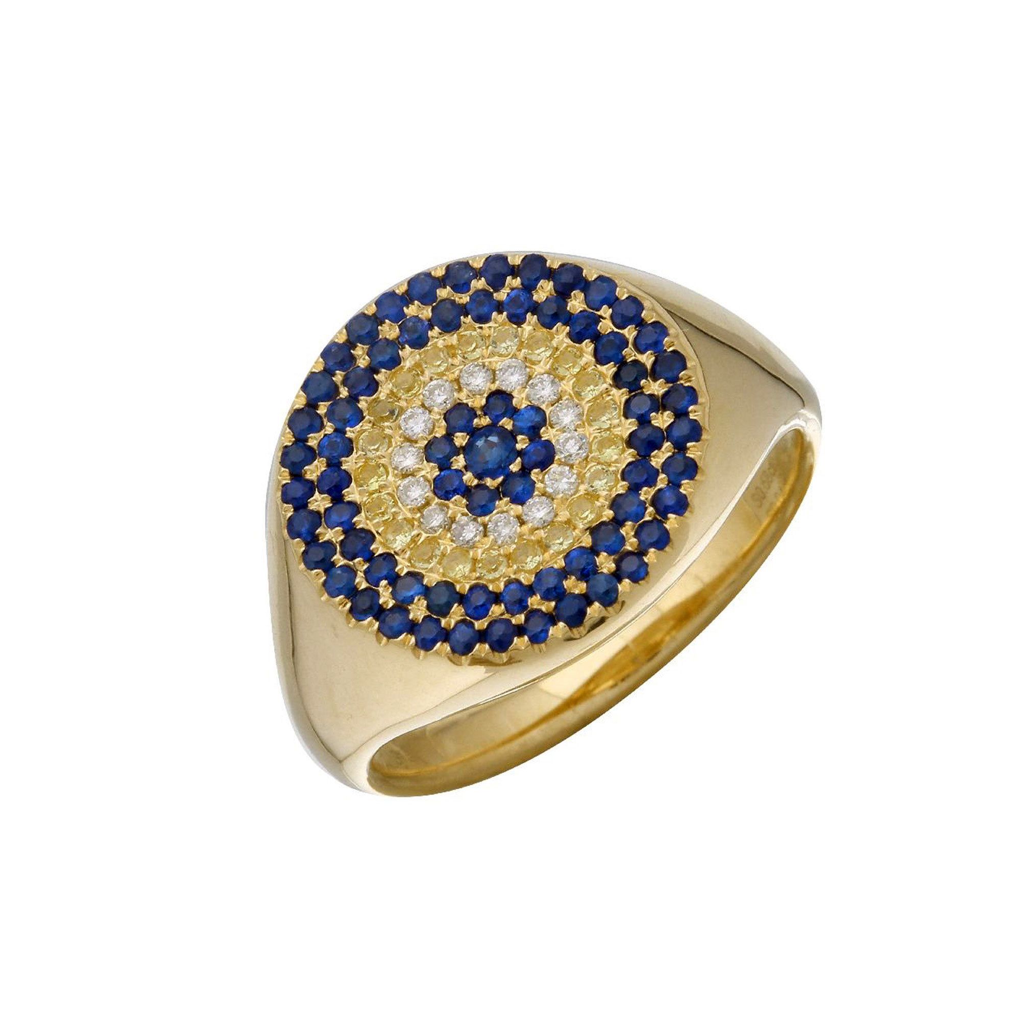 14 Kt Yellow Gold Evil Eye Sapphire And Diamond Ring – Richards Gems And  Jewelry For Evil Eye Sapphire And Diamond Rings (View 21 of 25)