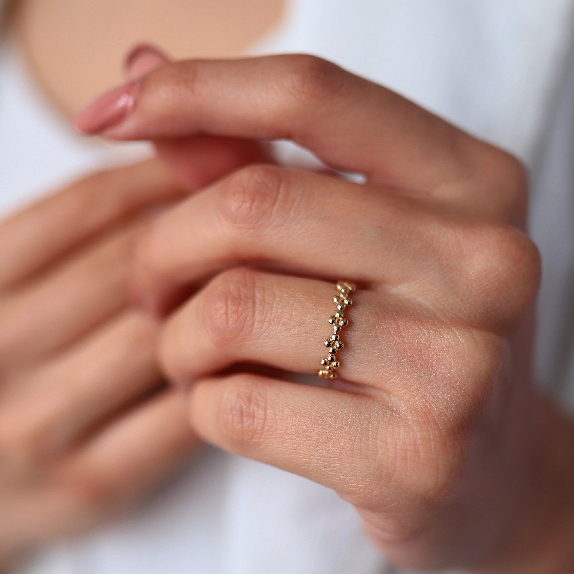 14k Gold Beaded Ring Minimal Stackable Ring Thin Gold Ring – Etsy Sweden Inside Thin Gold Beaded Rings (View 23 of 25)