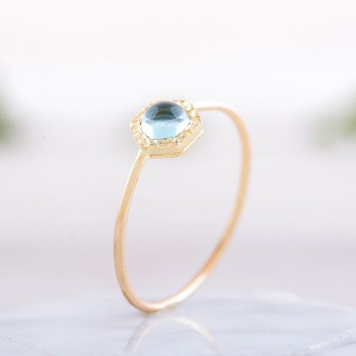 14k Gold Blue Topaz Ring In Hexagon Setting, Natural Gemstone Engagement  Ring, Handmade Topaz Ring, Minimalist Jewelry Regarding Blue Topaz Rings With Braided Gold Band (View 2 of 25)