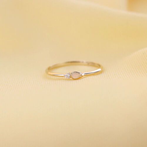 14k Gold Diamond And Opal Pear Stacking Ring, Dainty Gemstone Birthstone  Ring | Ebay Intended For Dainty Gemstone Stack Rings (View 22 of 25)