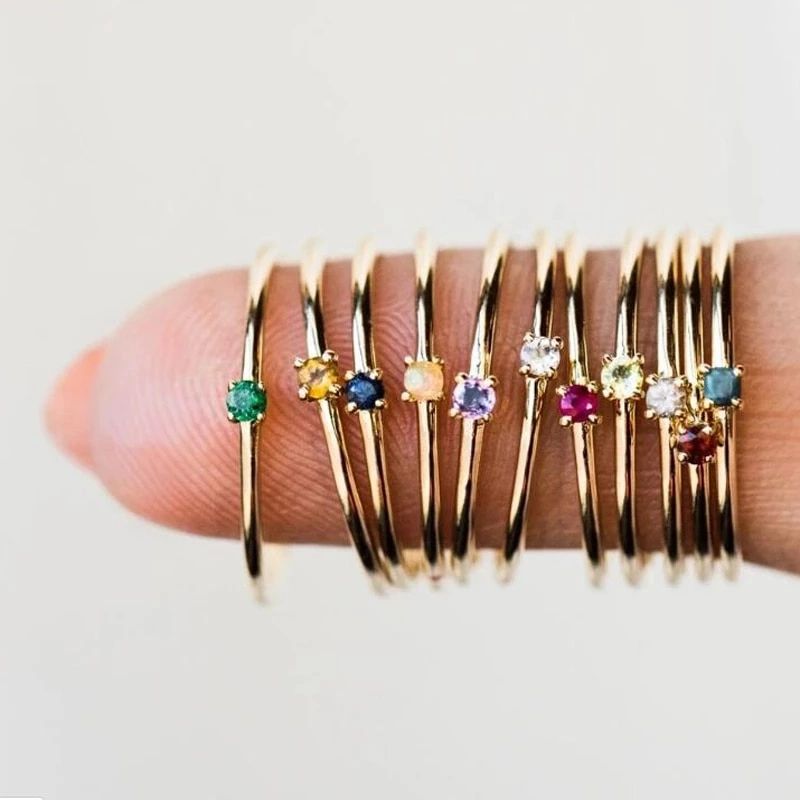 14k Gold Filled Dainty Birthstone Ring, Girls Birthstone Ring, Rings For  Women, Gemstone Ring, Stacking Ring,mom Gifts – Rings – Aliexpress Inside Dainty Gemstone Stack Rings (View 19 of 25)