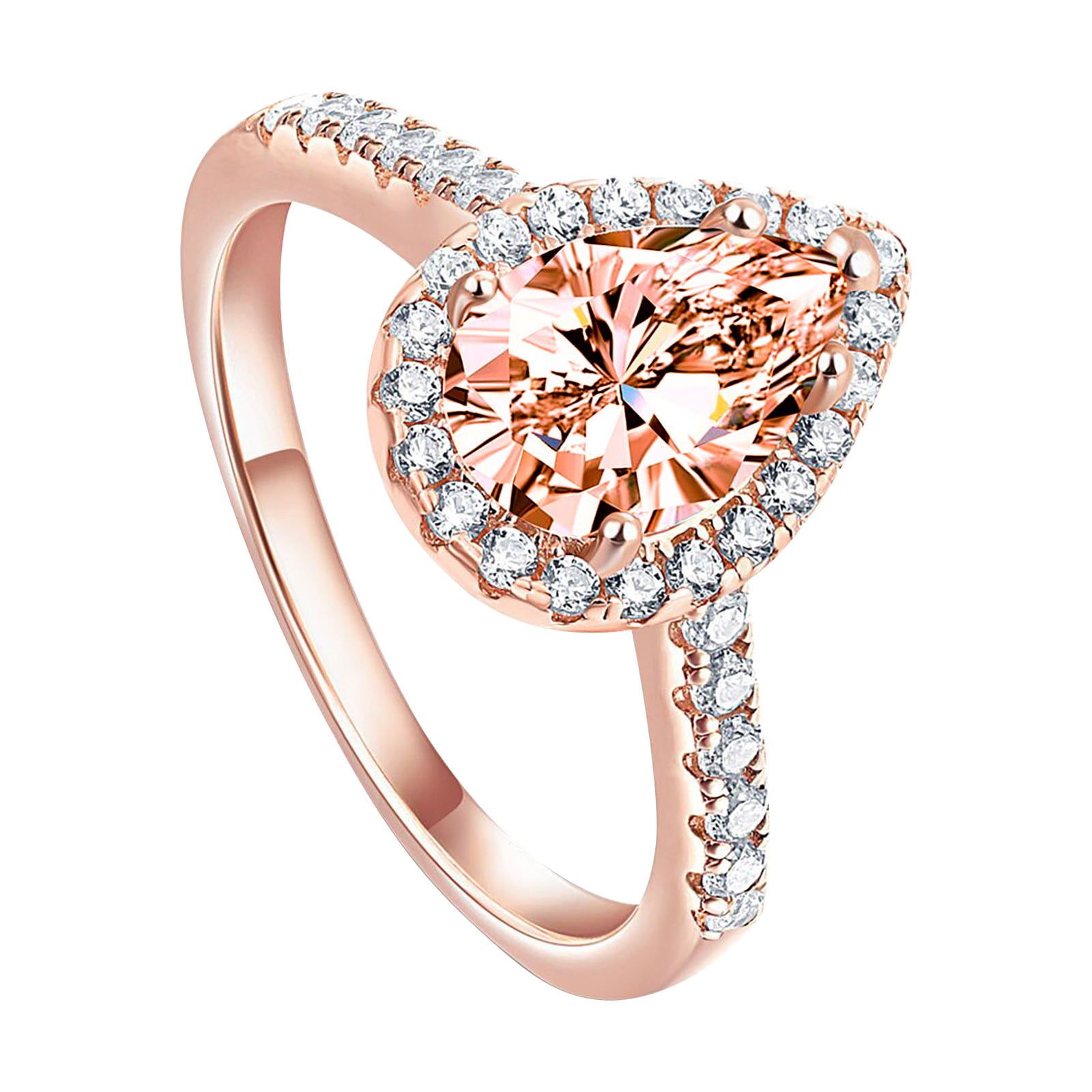 14k Rose Gold Natural Morganite And Diamond Halo Pear Shape Promise Rings –  Walmart With Regard To Morganite Halo Promise Rings (View 2 of 25)