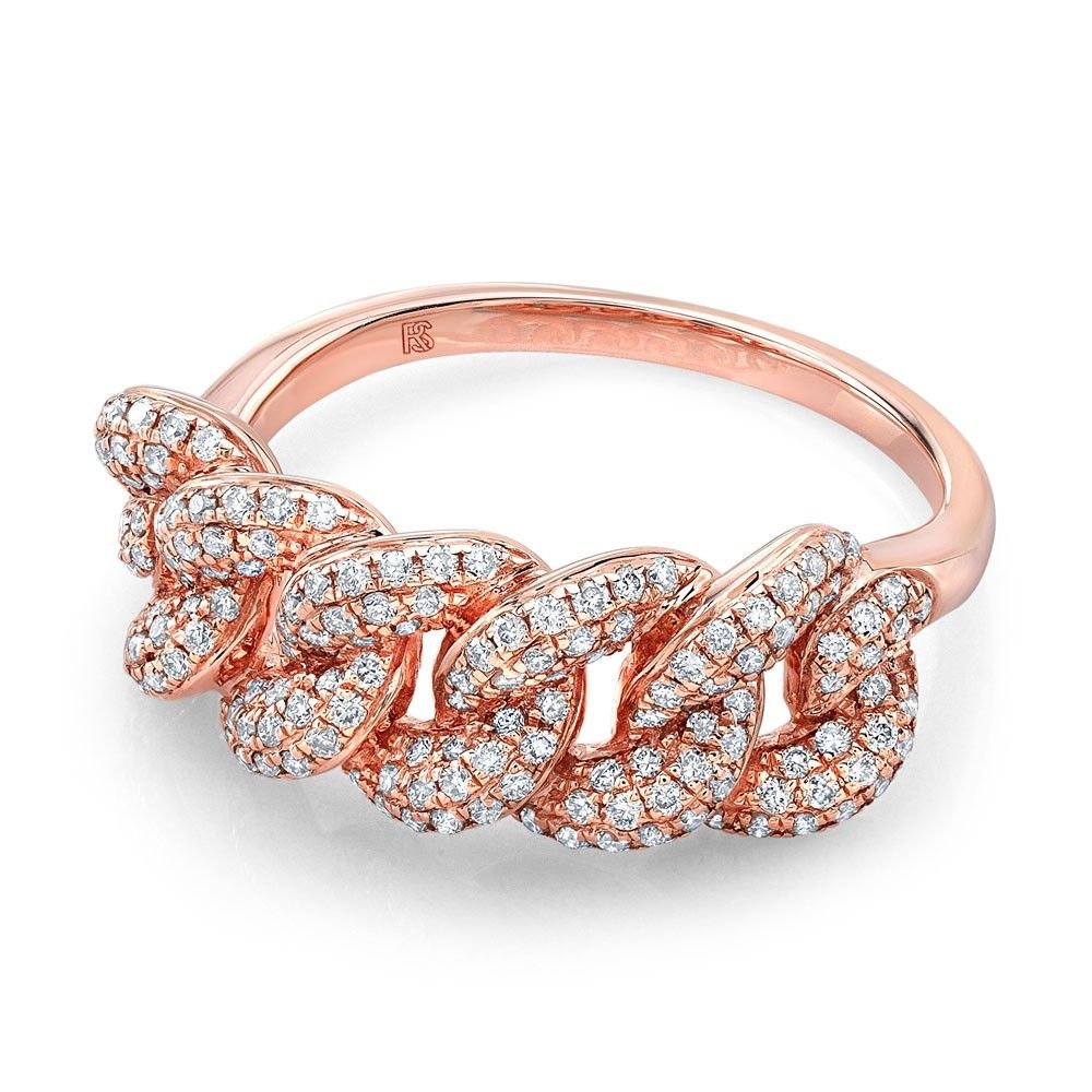 14k Rose Gold Pave Diamond Cuban Link Ring Within Ruby And Diamond Link Rings (View 5 of 25)