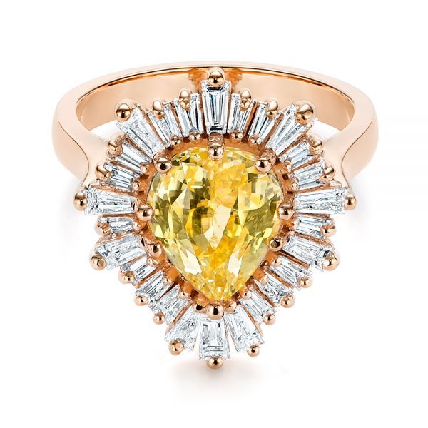 14k Rose Gold Yellow Sapphire And Baguette Diamond Halo Engagement Ring  #105771 – Seattle Bellevue | Joseph Jewelry Intended For Yellow Sapphire Double Halo Cocktail Rings (View 13 of 25)